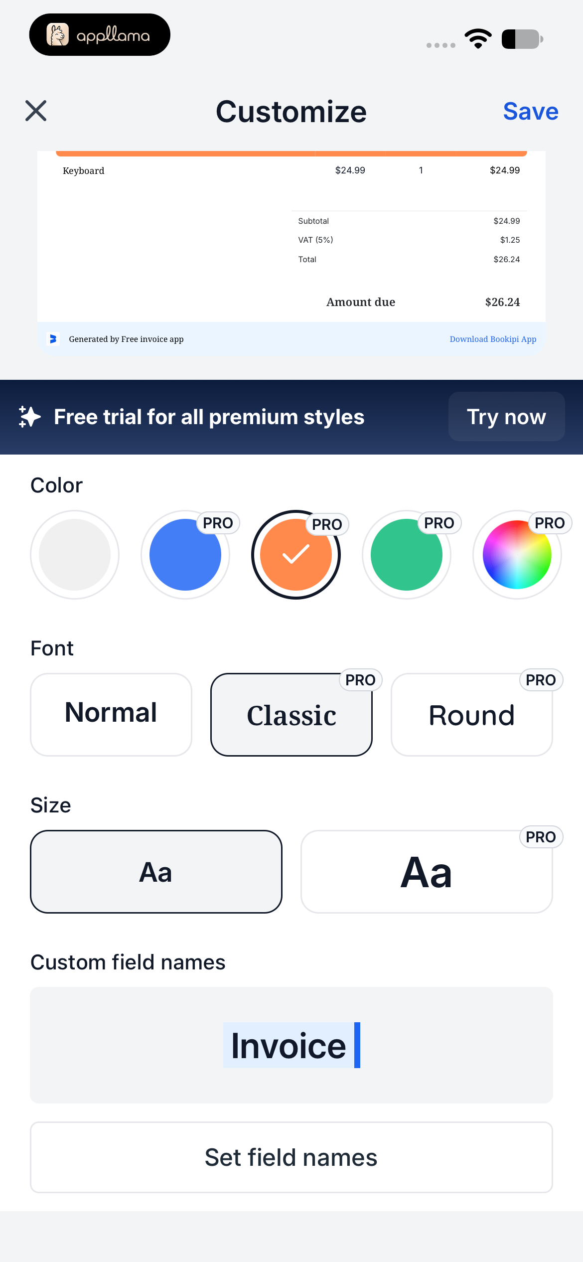 Invoice Custom Fields