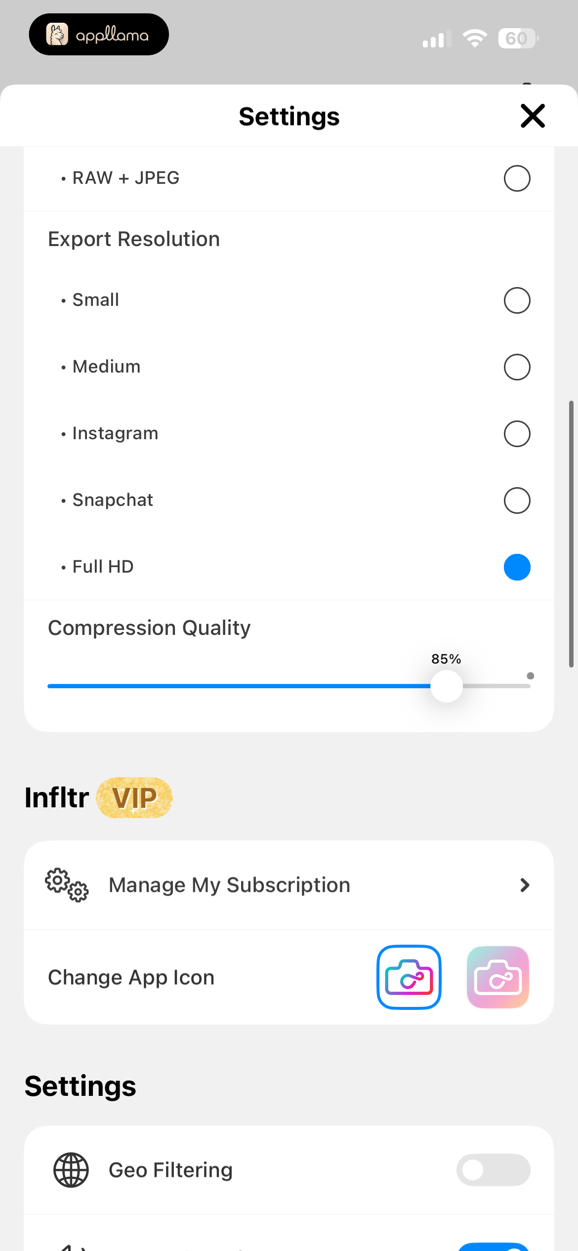 Settings Export