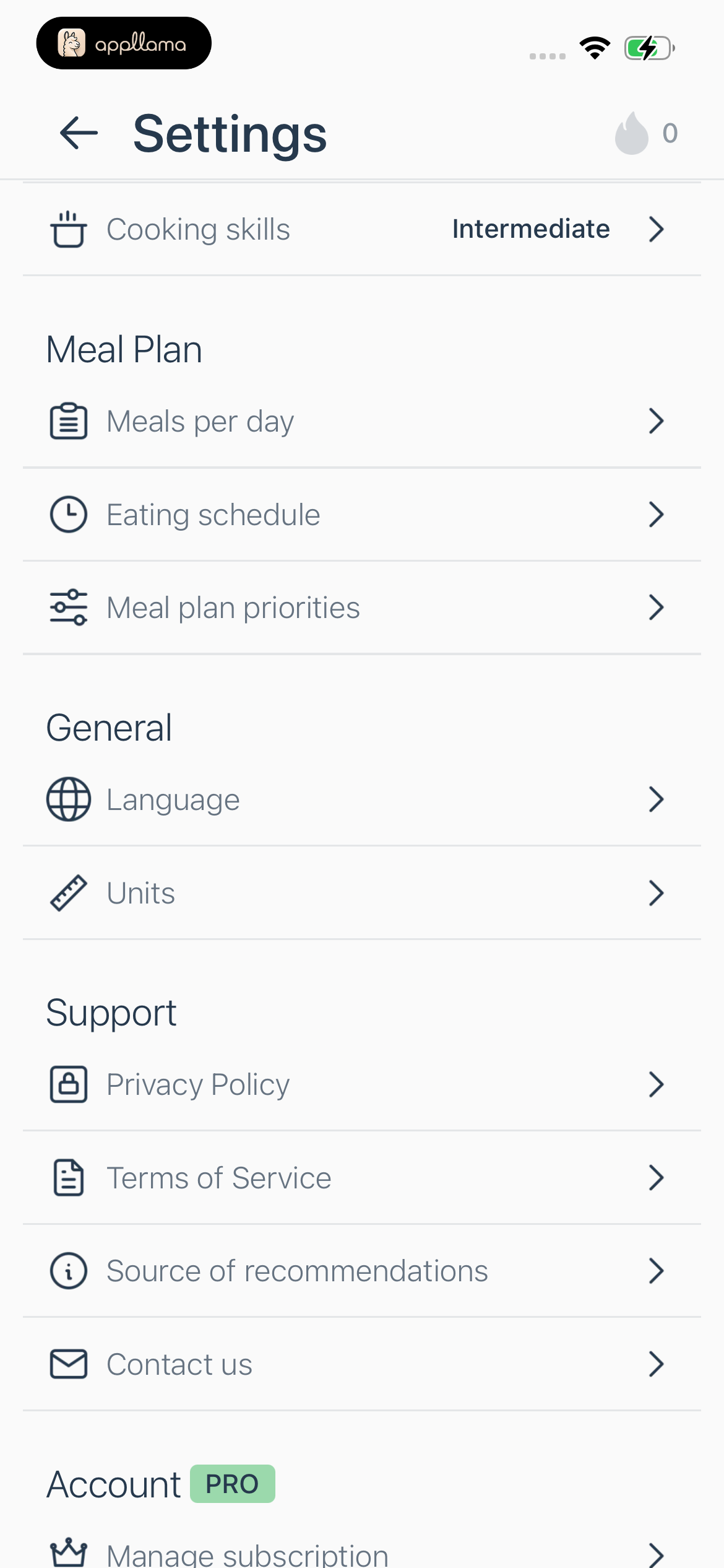 Settings Menu