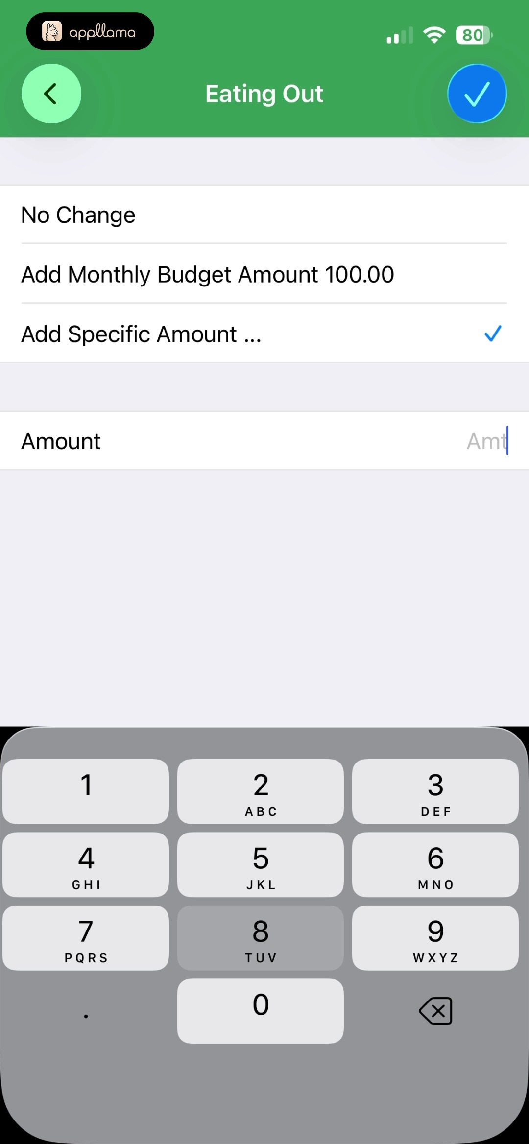 Eating Out Amount Entry