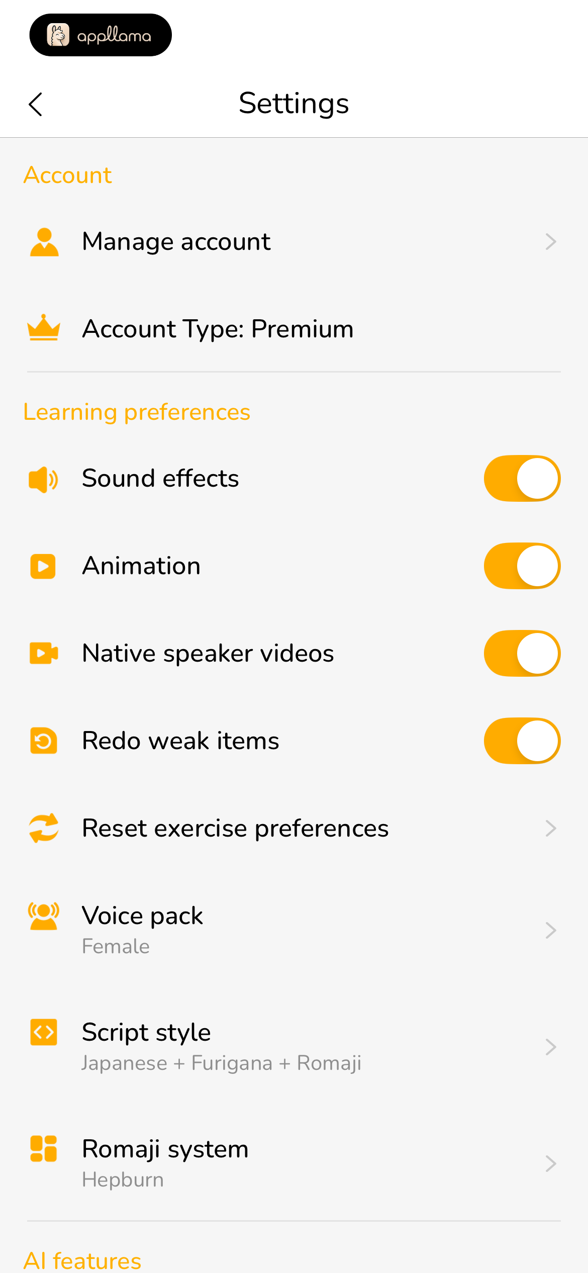 Settings Audio