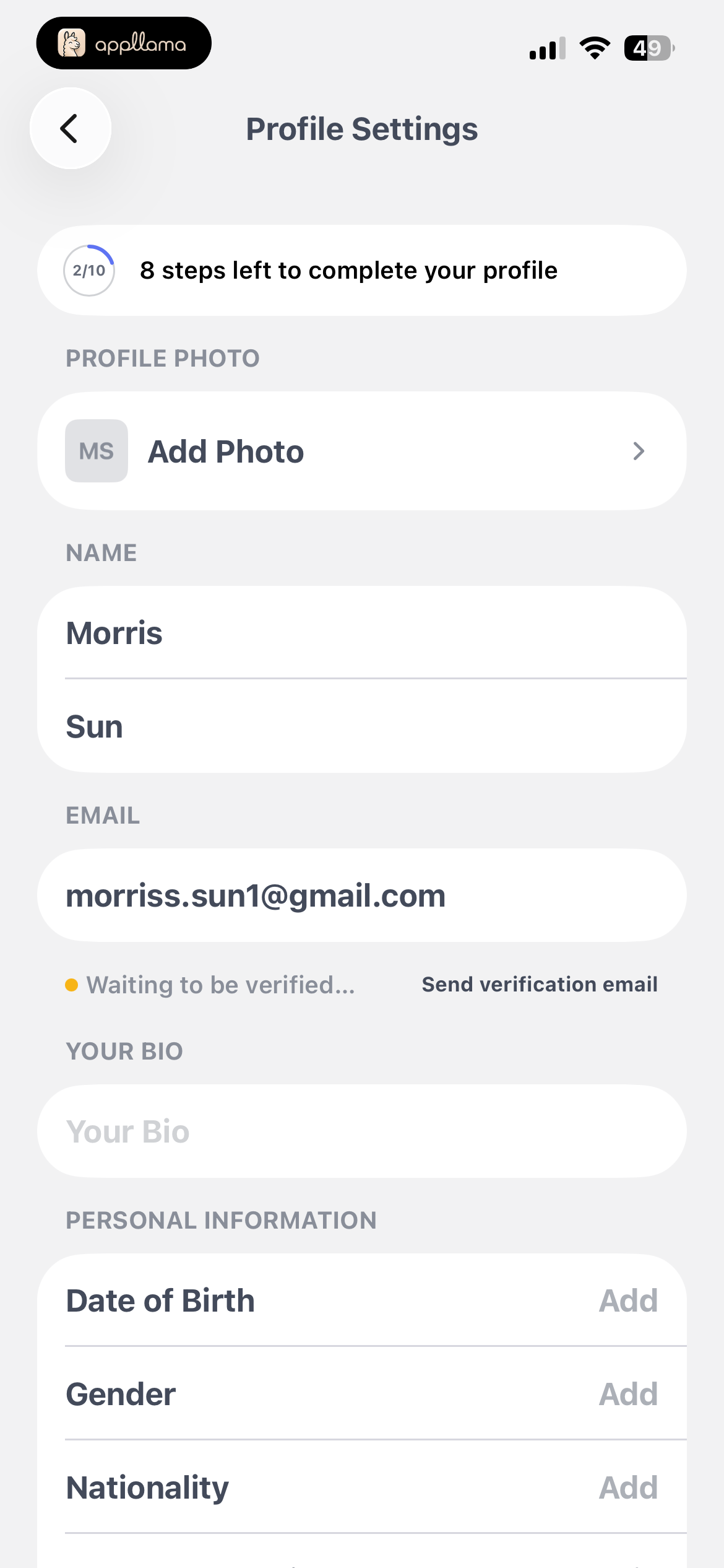 Profile Settings