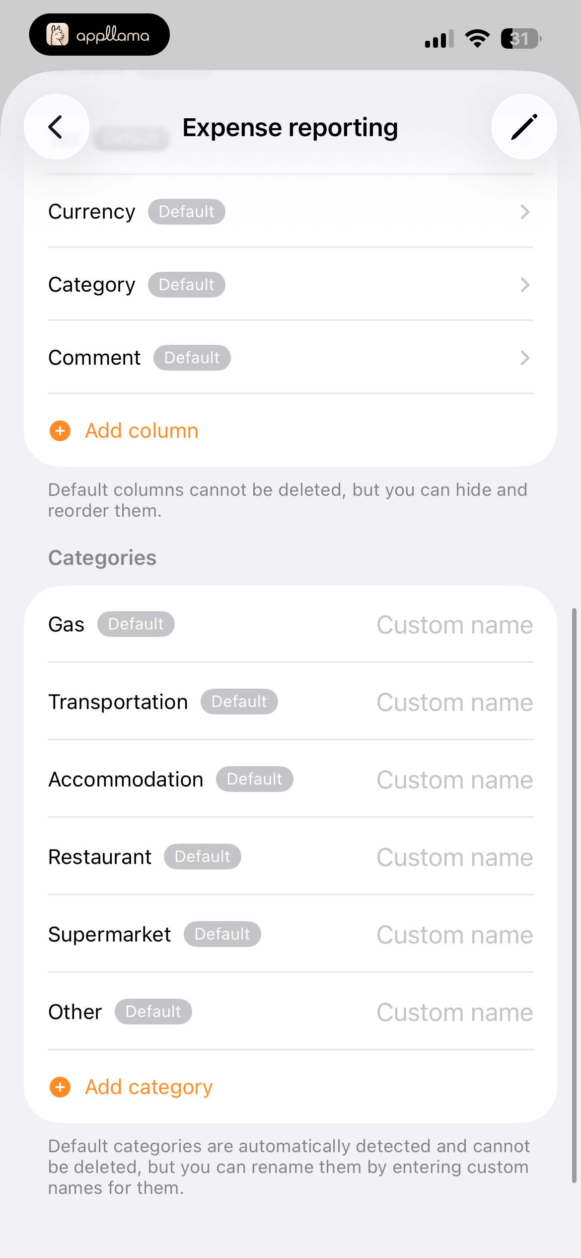 Expense Categories