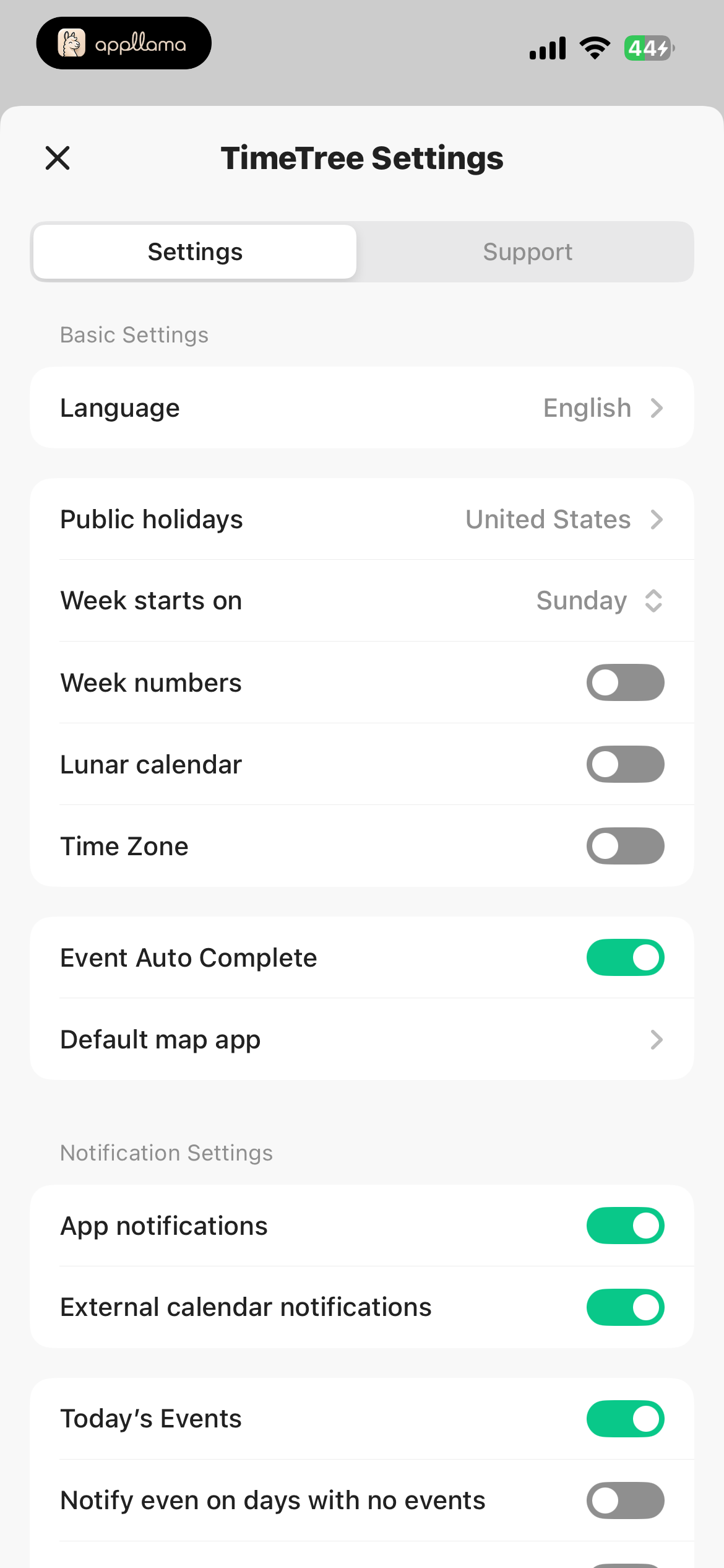TimeTree Settings