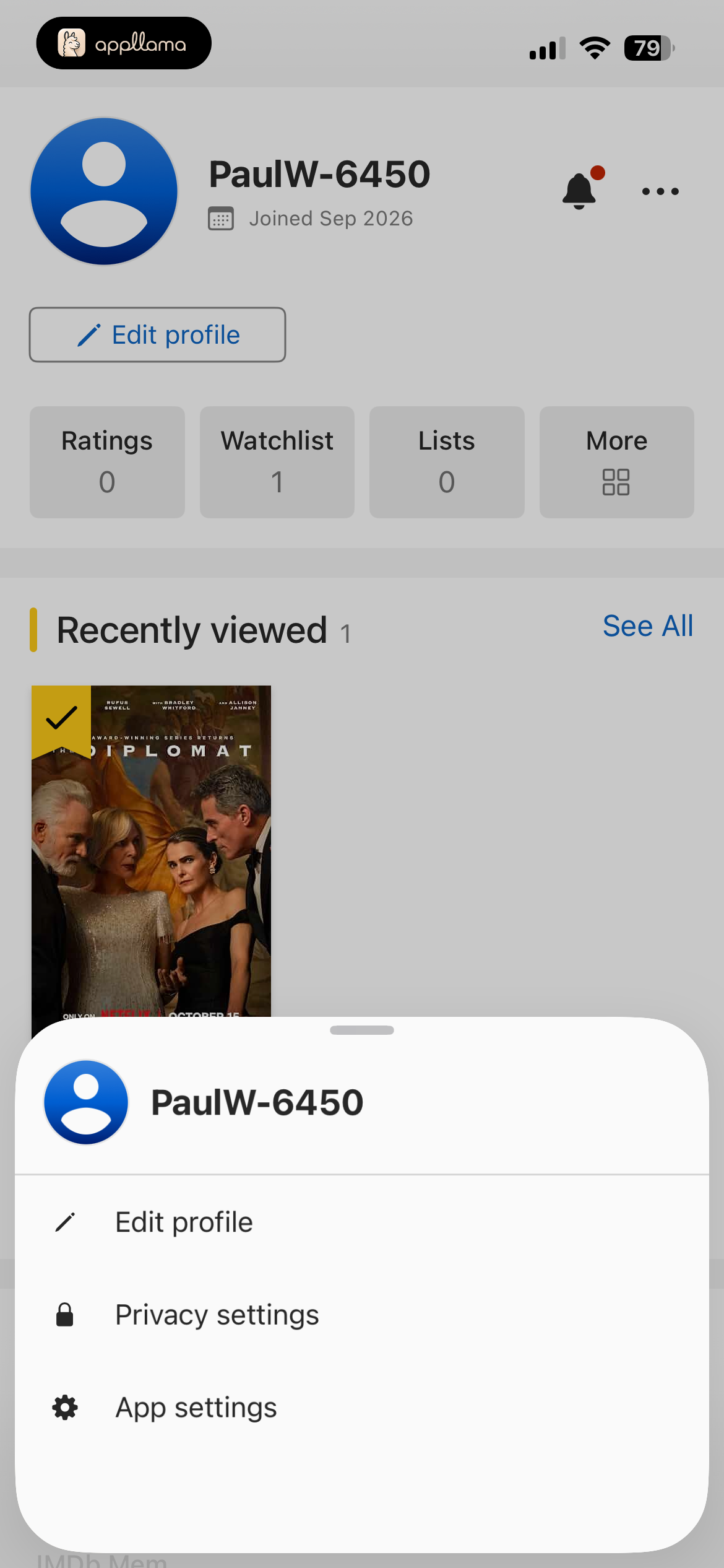 Profile Menu Sheet