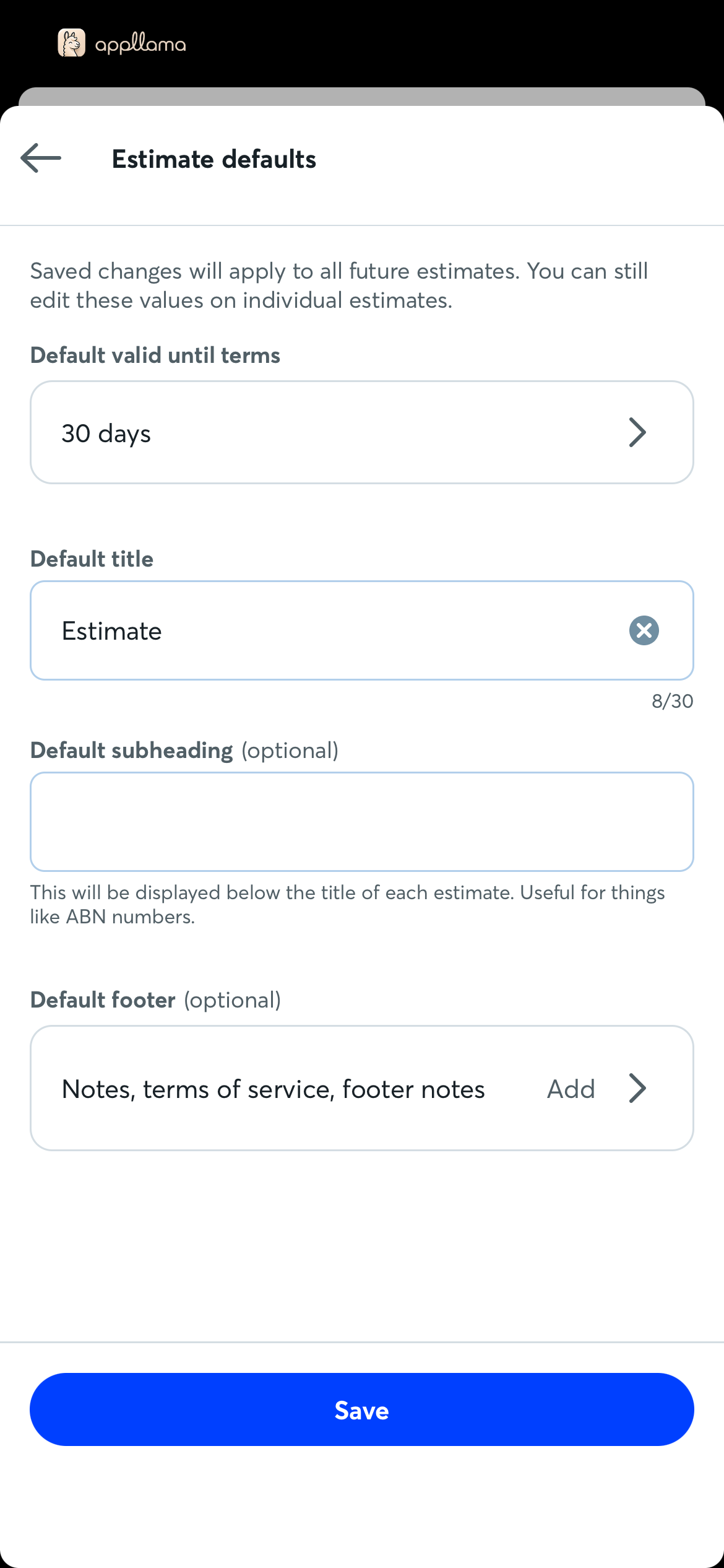 Estimate Defaults