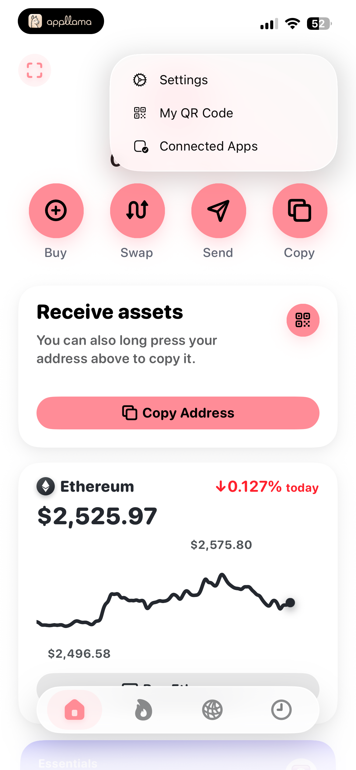 Wallet Home Menu
