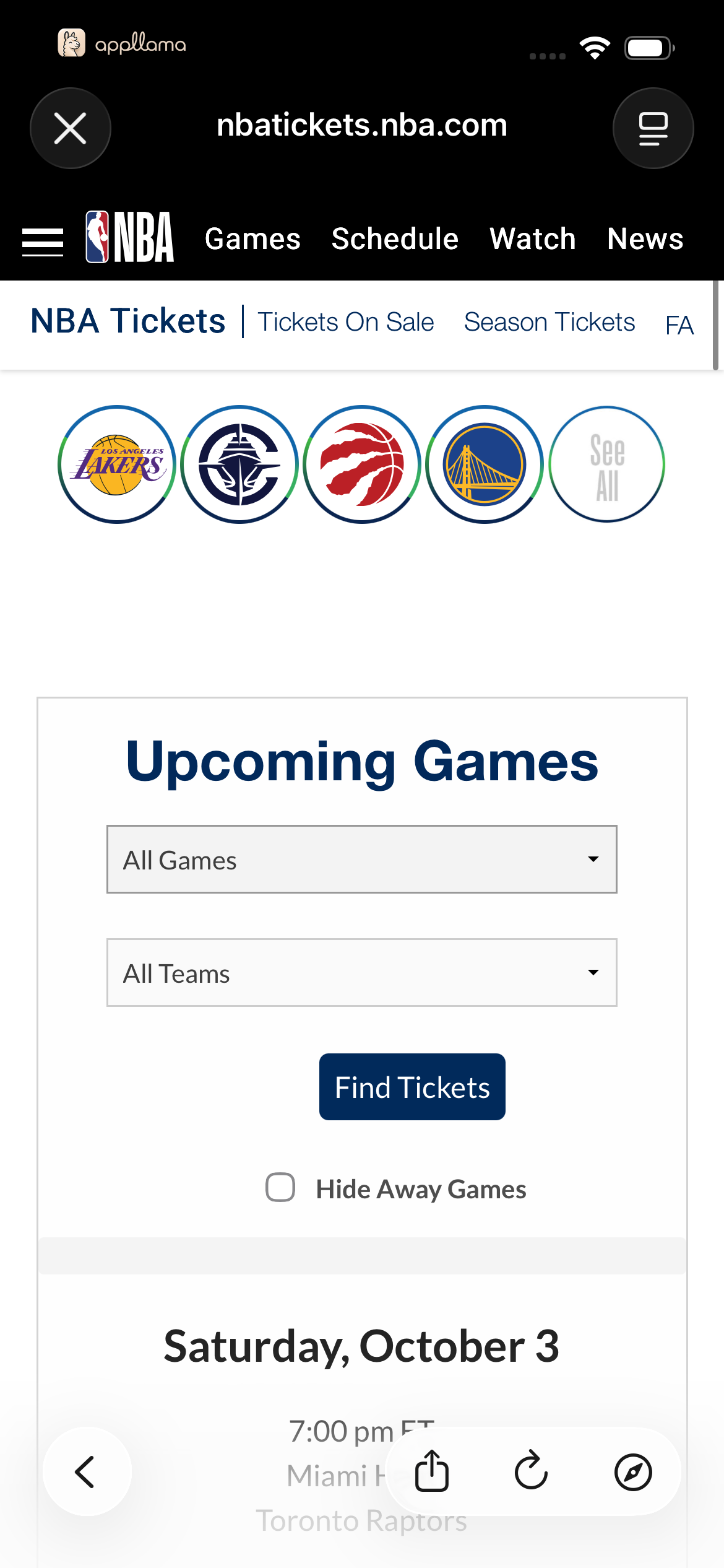 NBA Tickets Finder