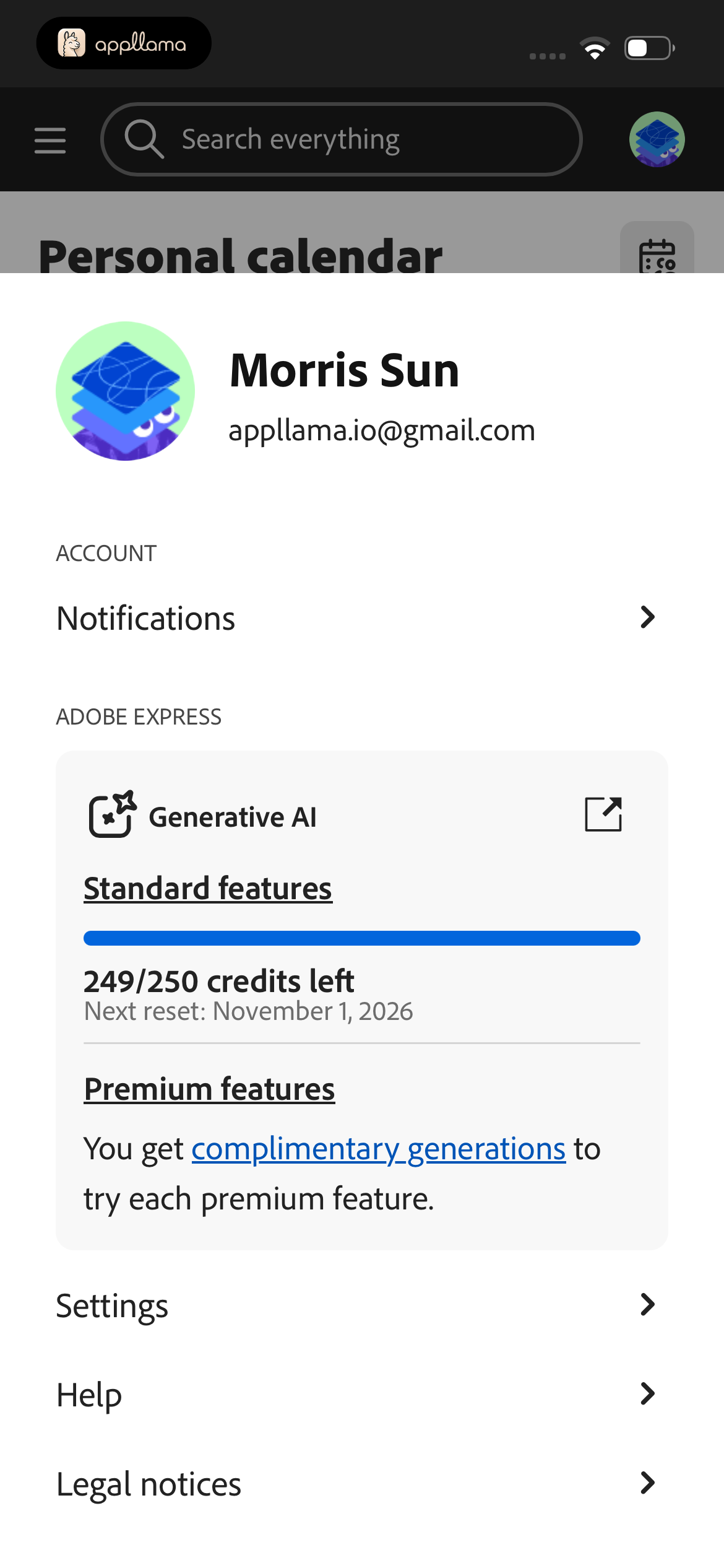 Calendar Account Details