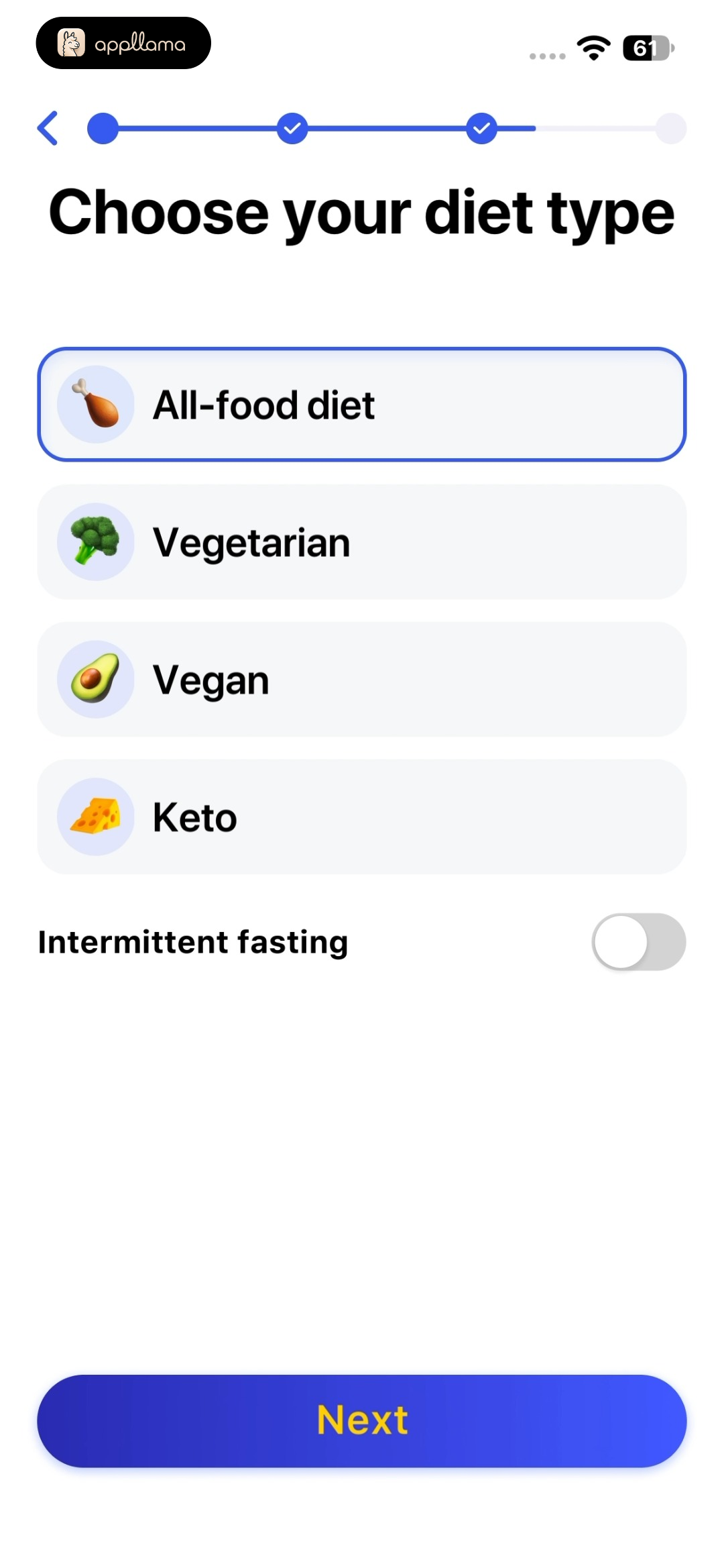 Diet Preference Selection