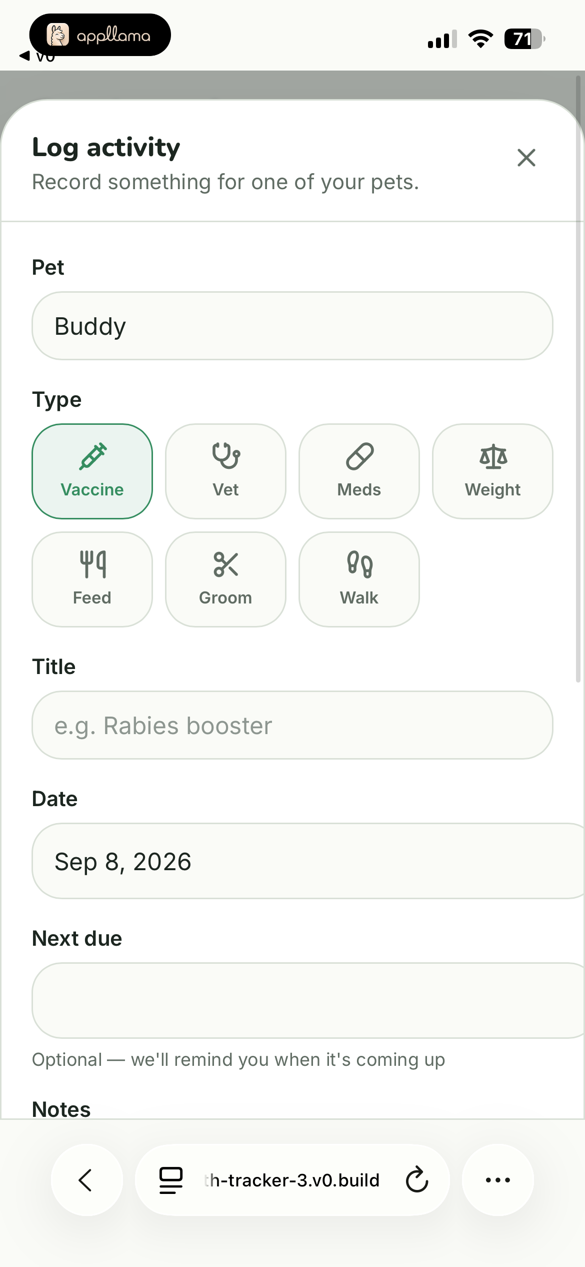 Log Activity Form