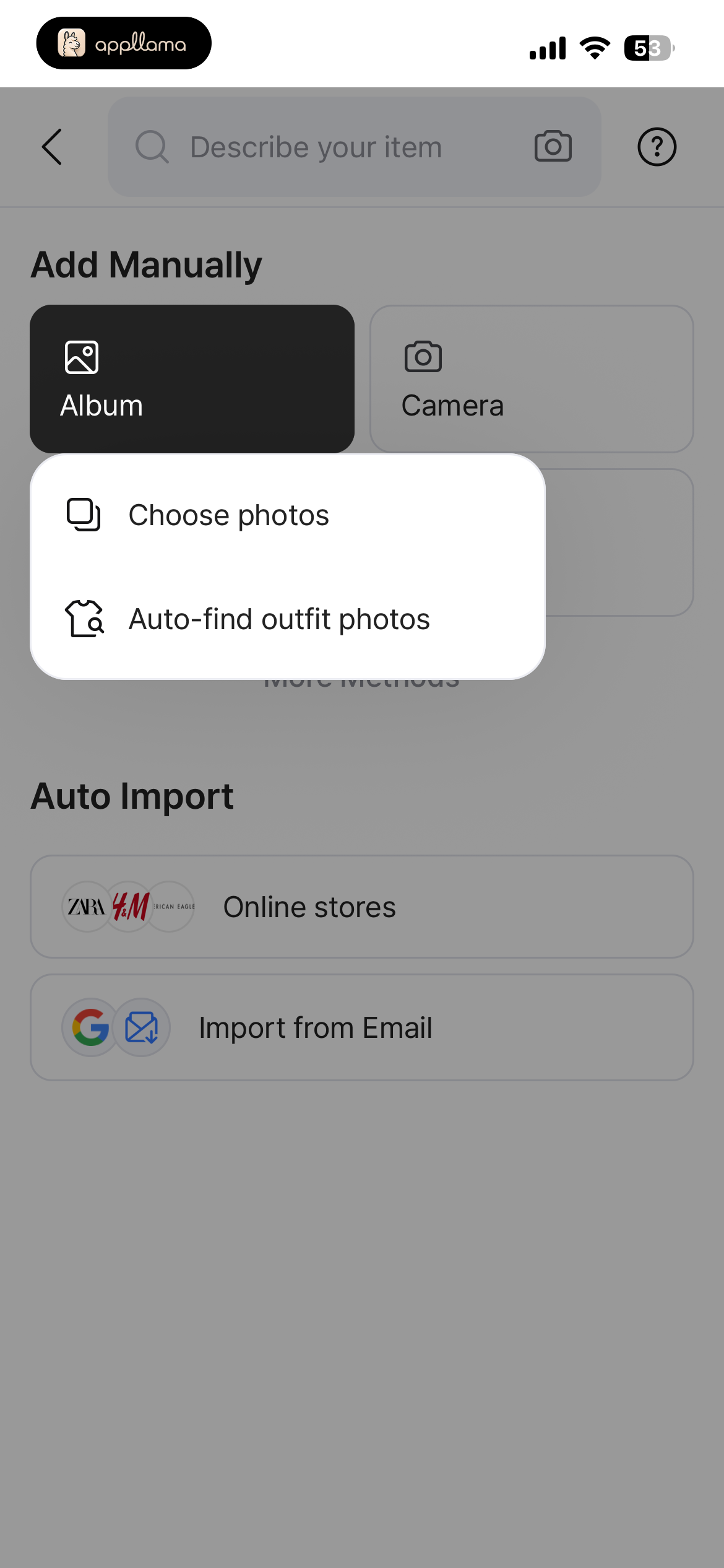 Item Source Menu
