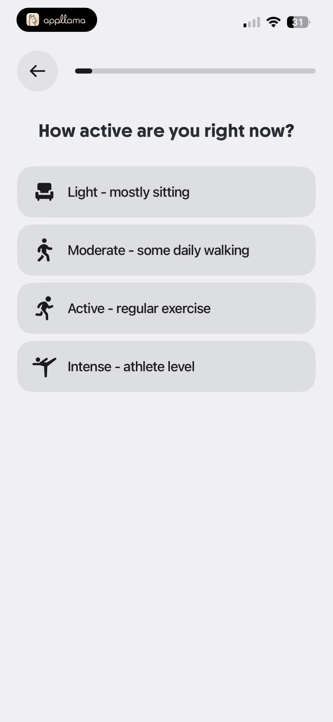 Activity Level Selection