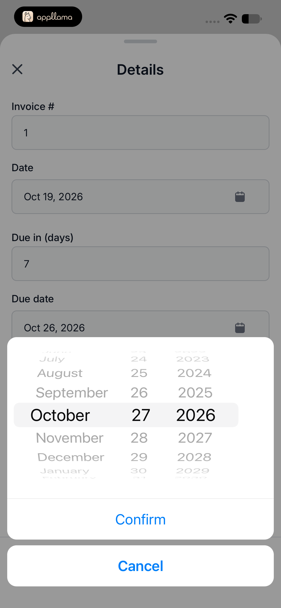Invoice Date Picker