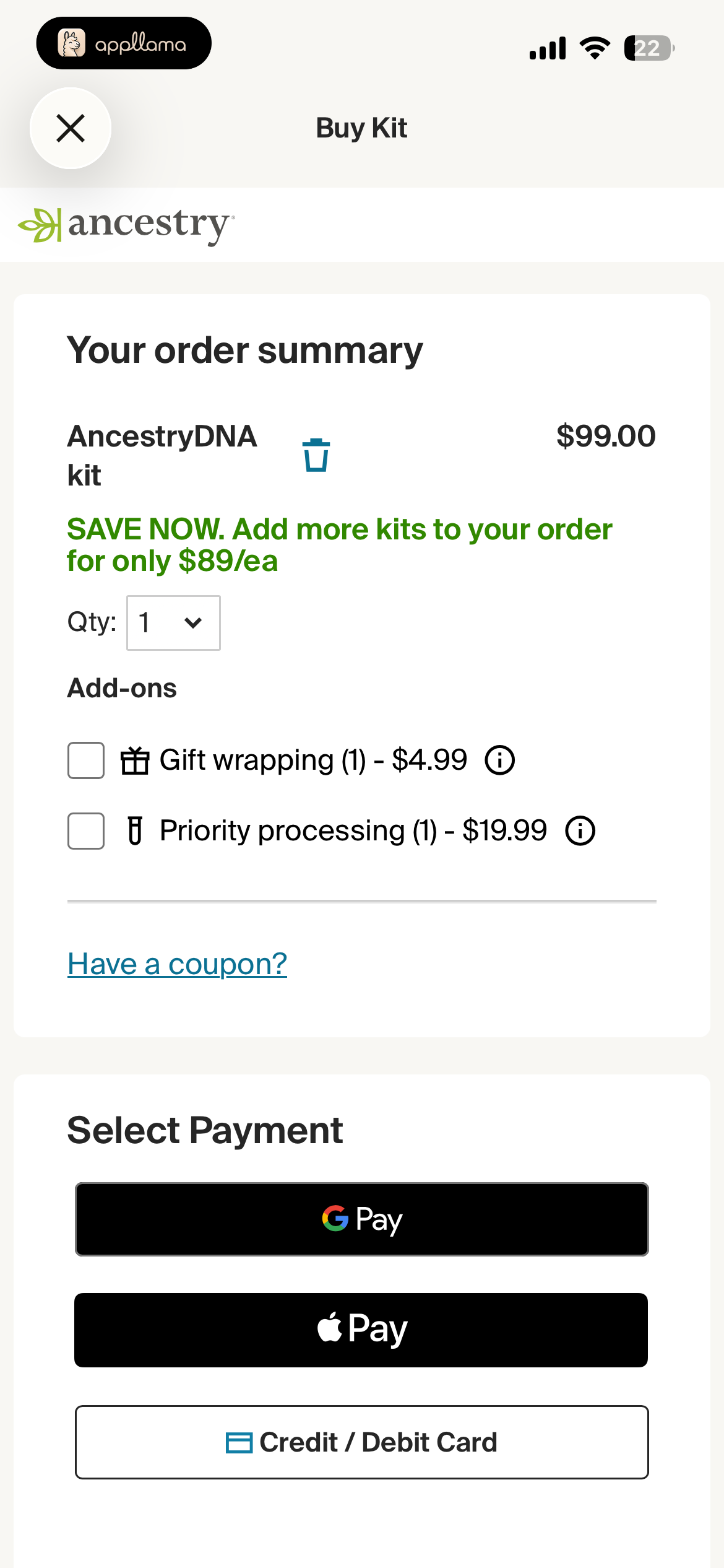 DNA Kit Checkout