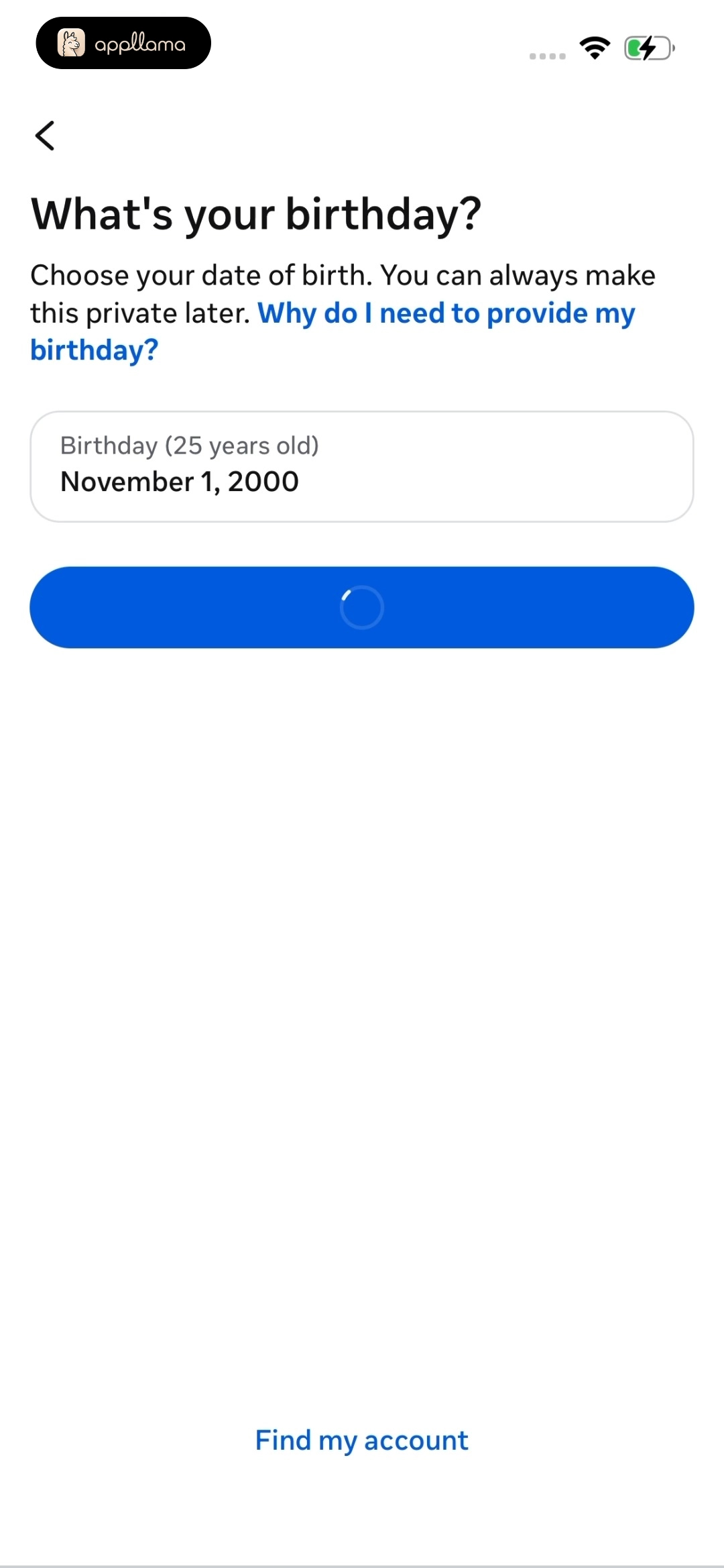 Birthday Entry Loading