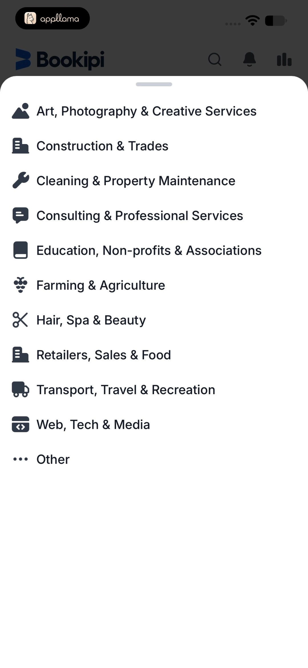 Business Category Selection