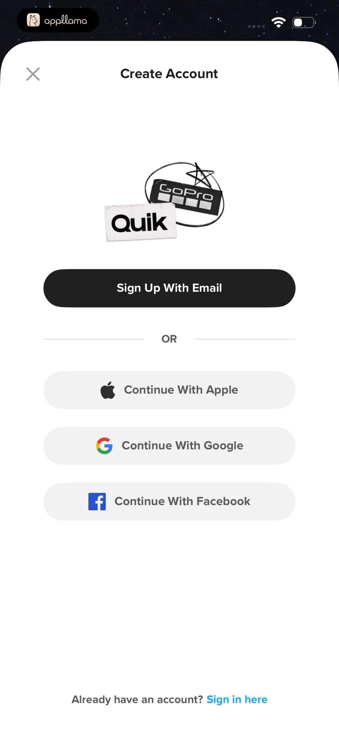 Sign Up Options