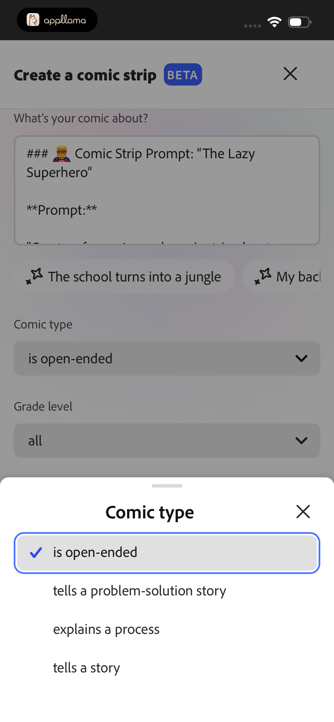 Comic Type Selection