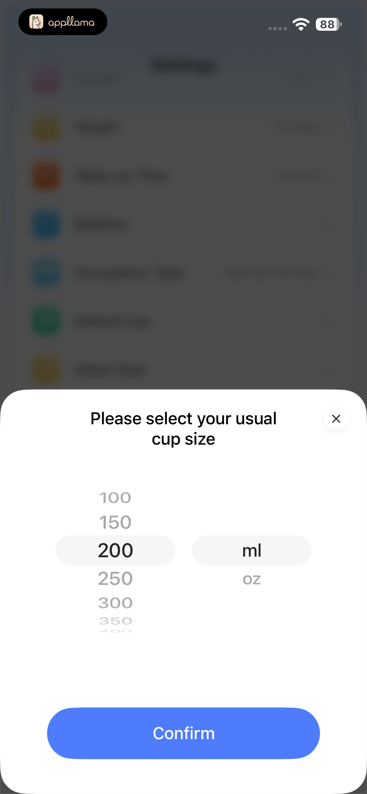Usual Cup Size Picker