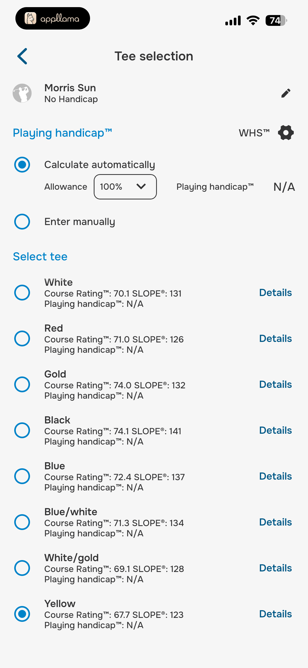Tee Selection