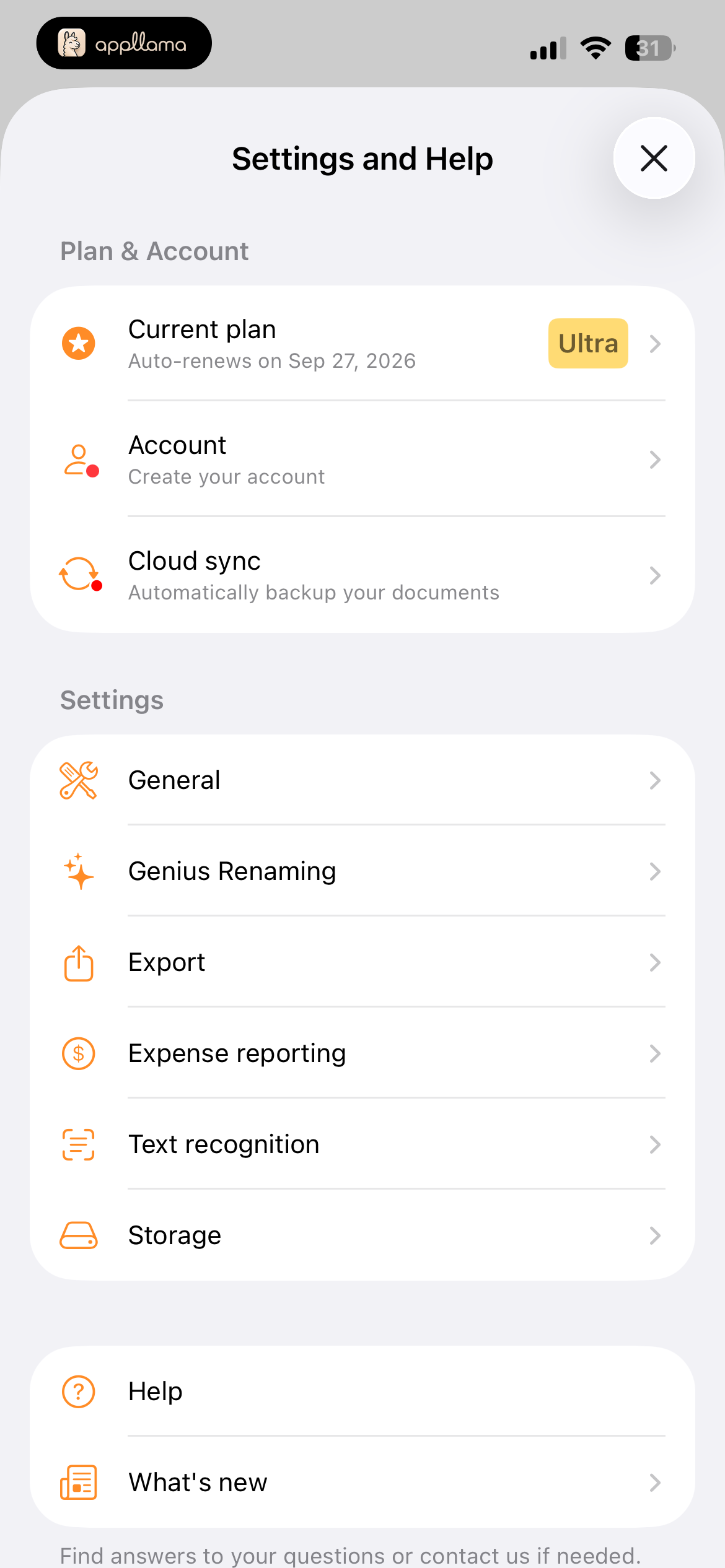 Settings and Help