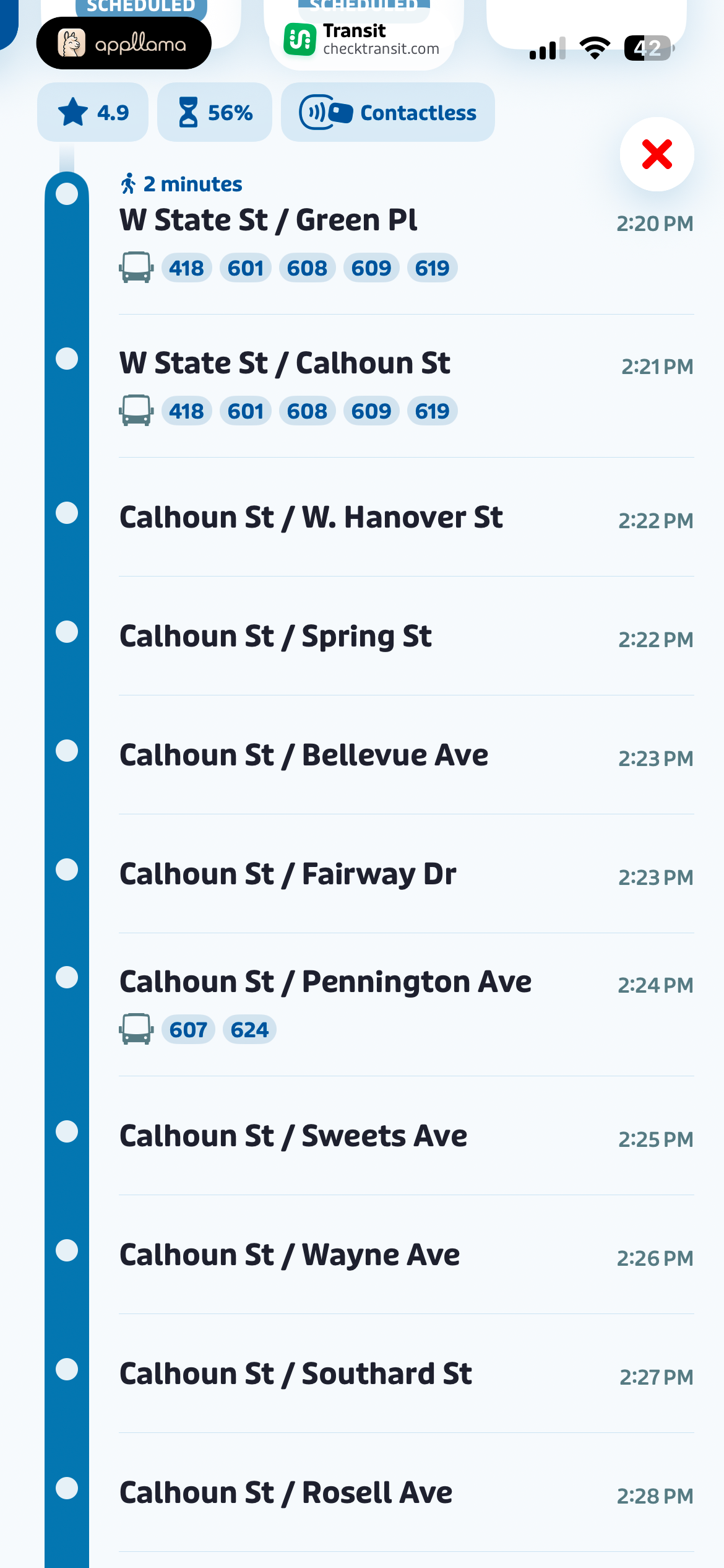 Route Stop List