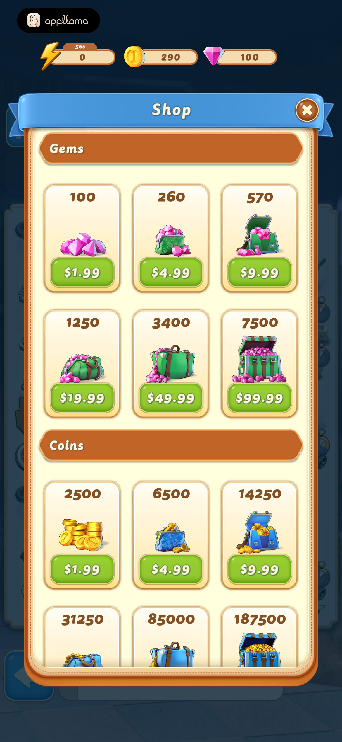 Shop - Gems and Coins
