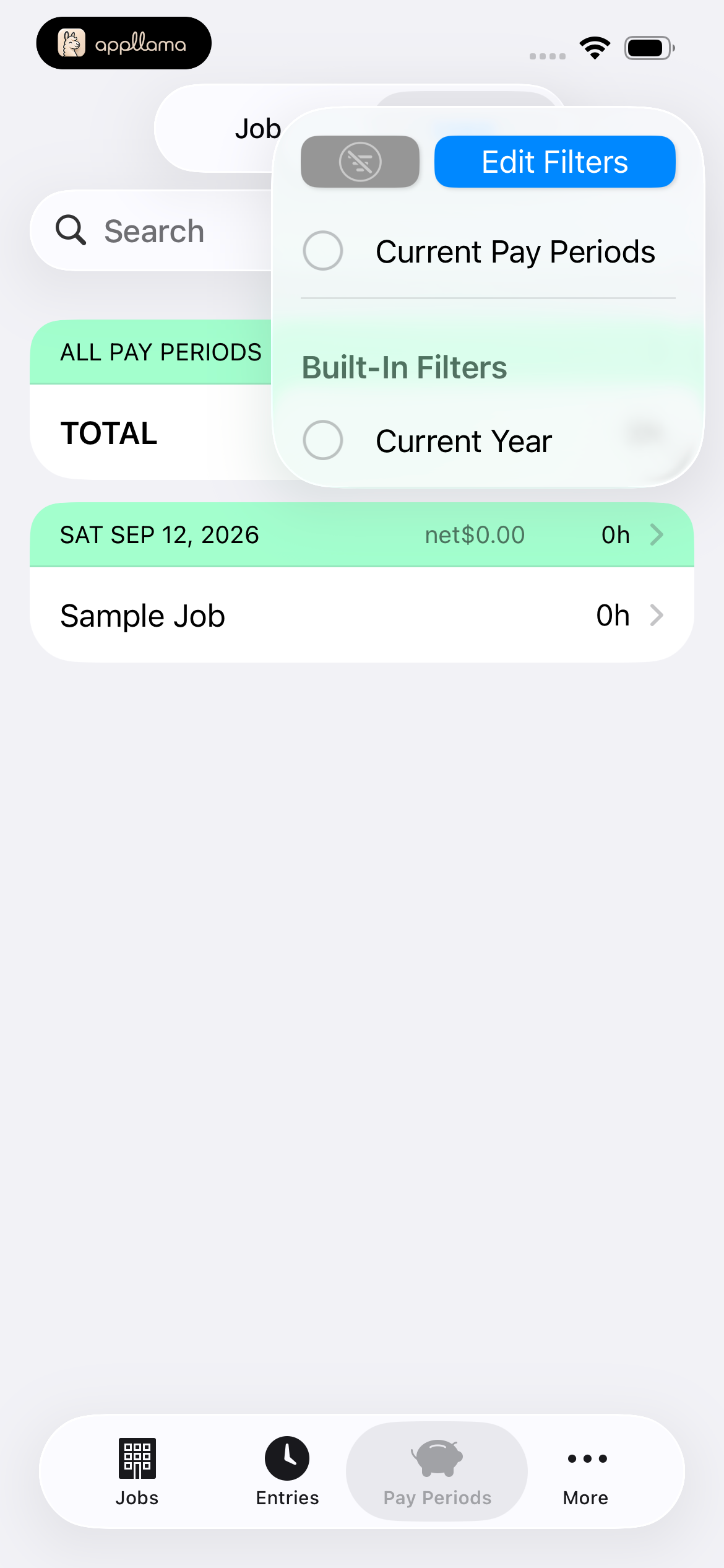 Pay Period Filter Menu