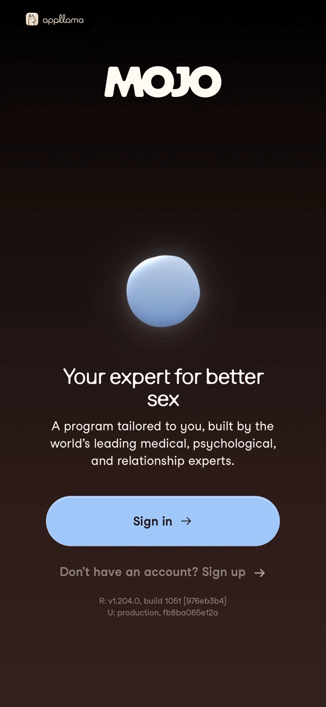Mojo: Your Better Sex Expert home screen