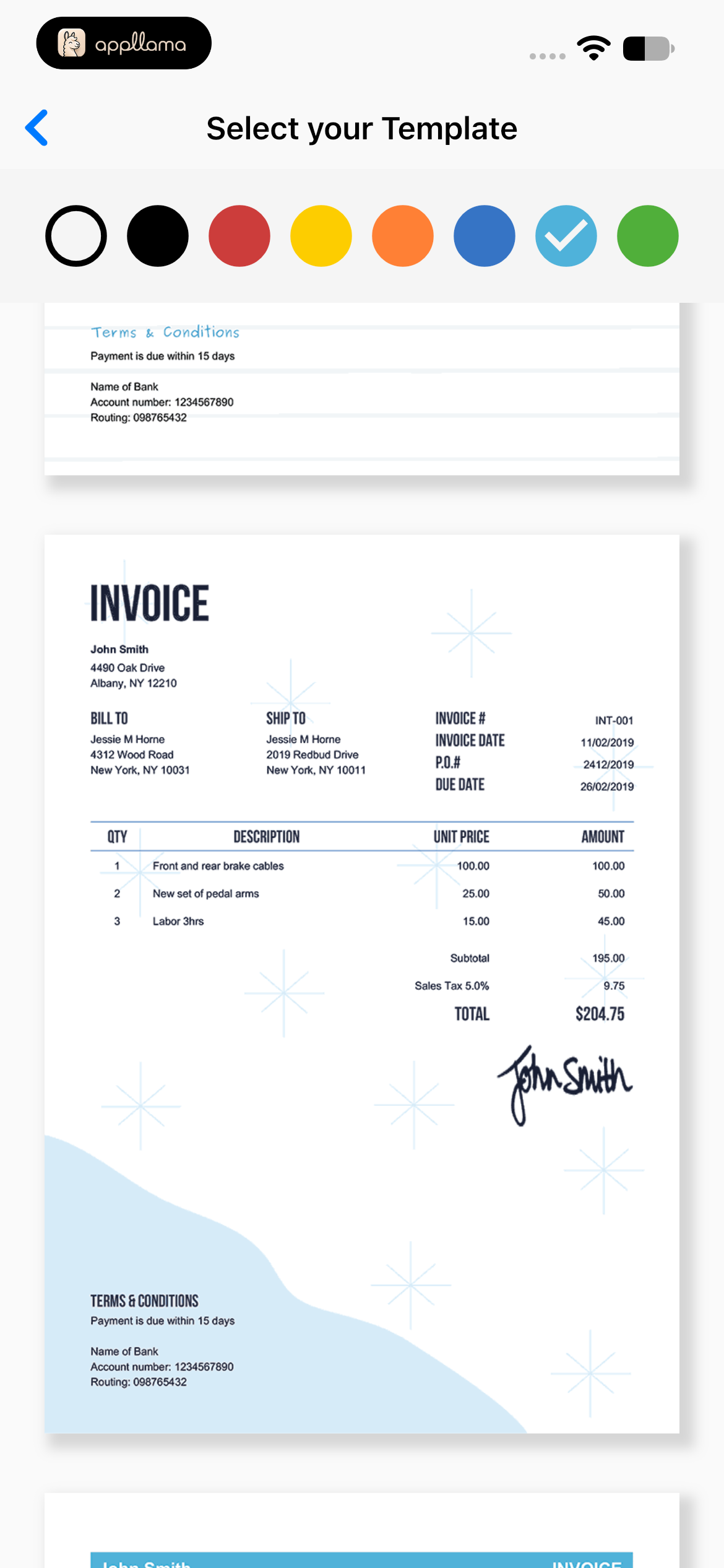Blue Invoice Template Picker