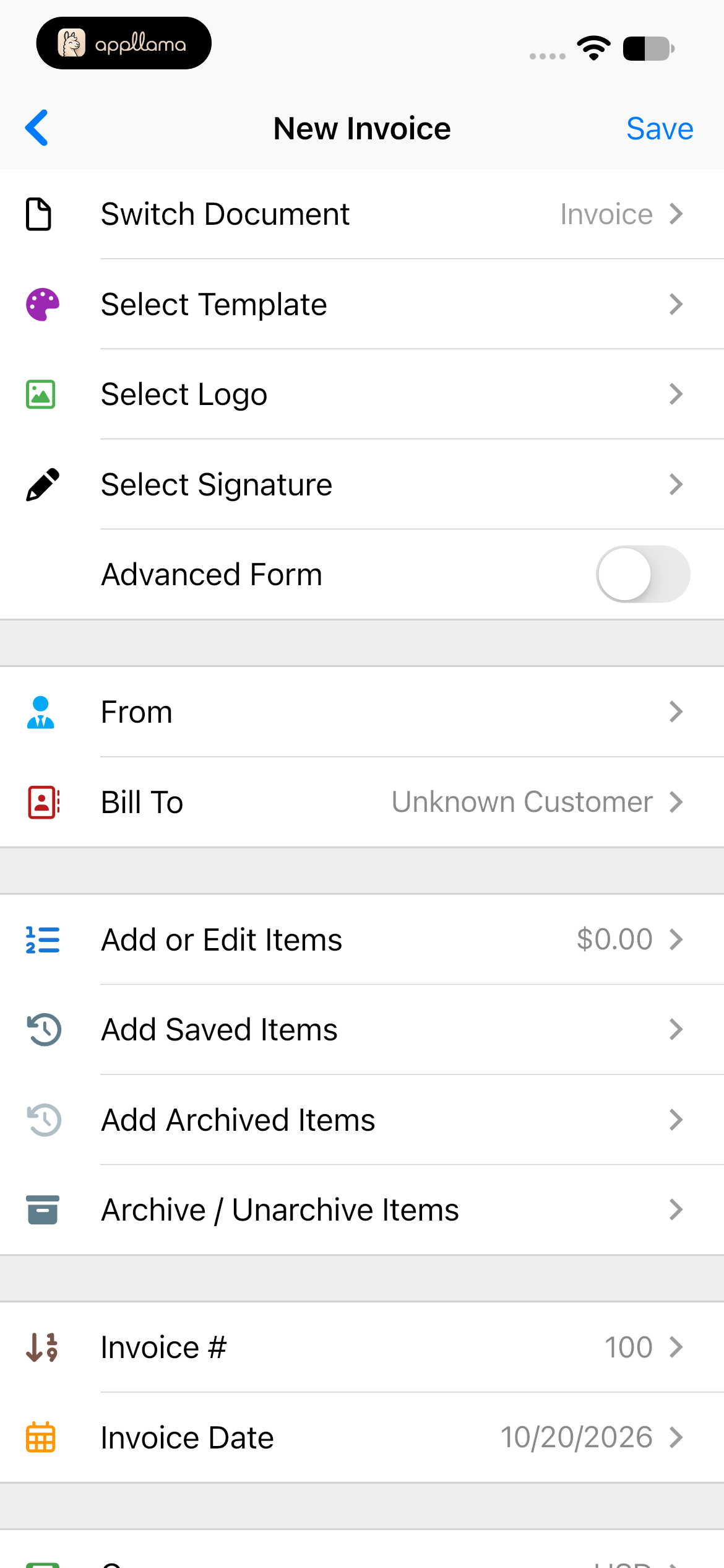 New Invoice Form