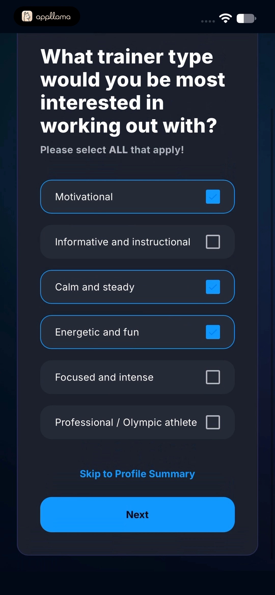Trainer Personality Selection