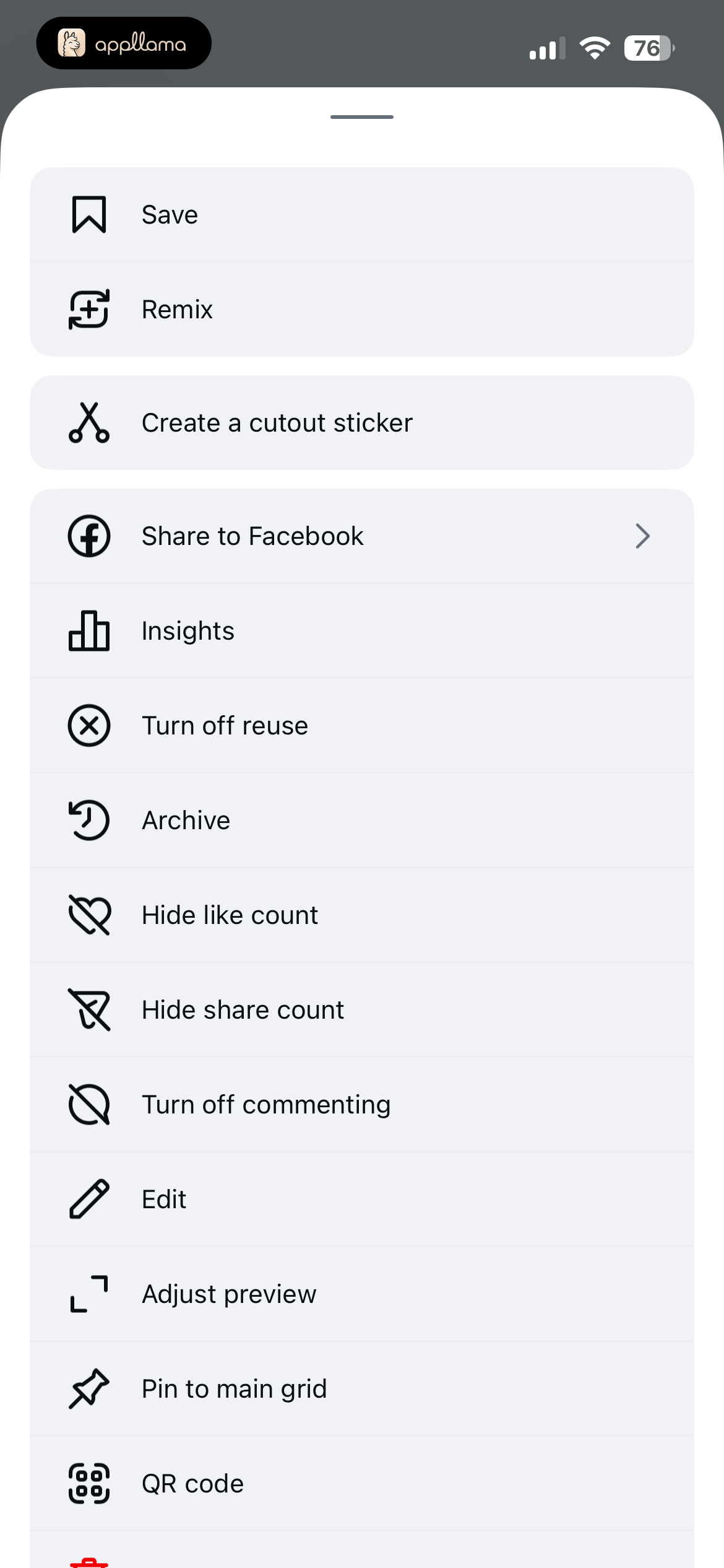 Post Options Menu