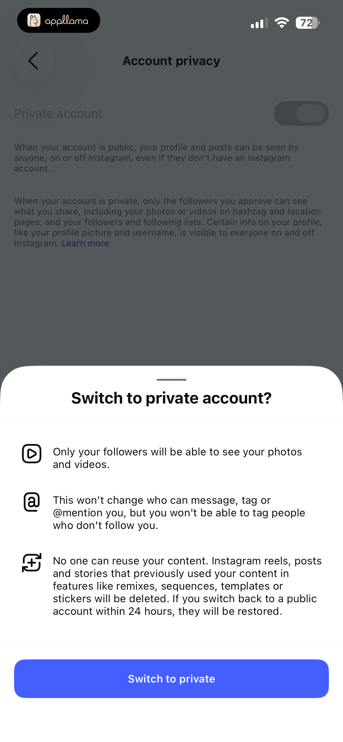 Private Account Confirmation