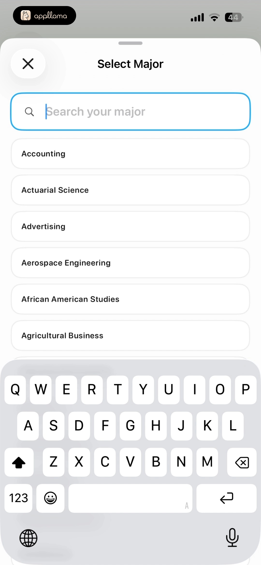 Major Search Input