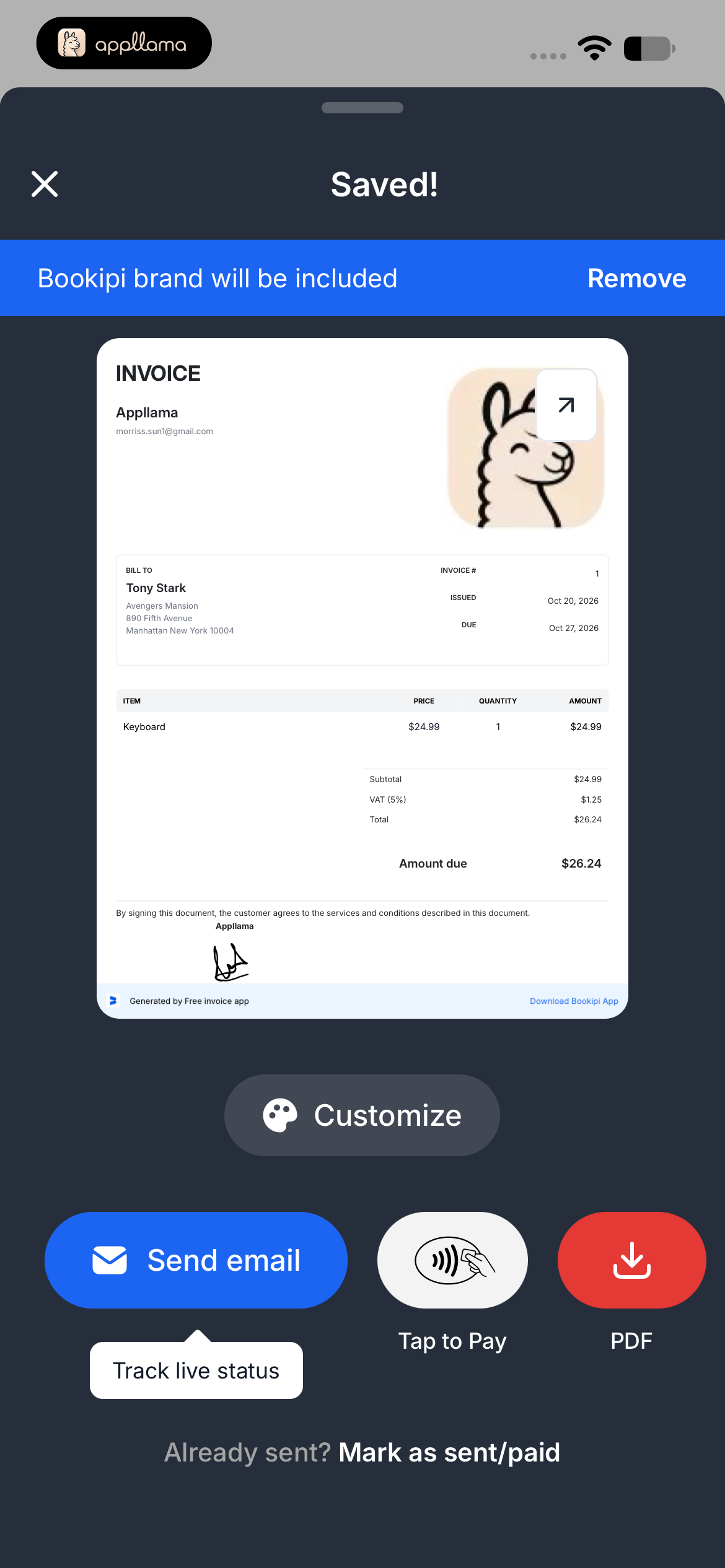 Saved Invoice Preview