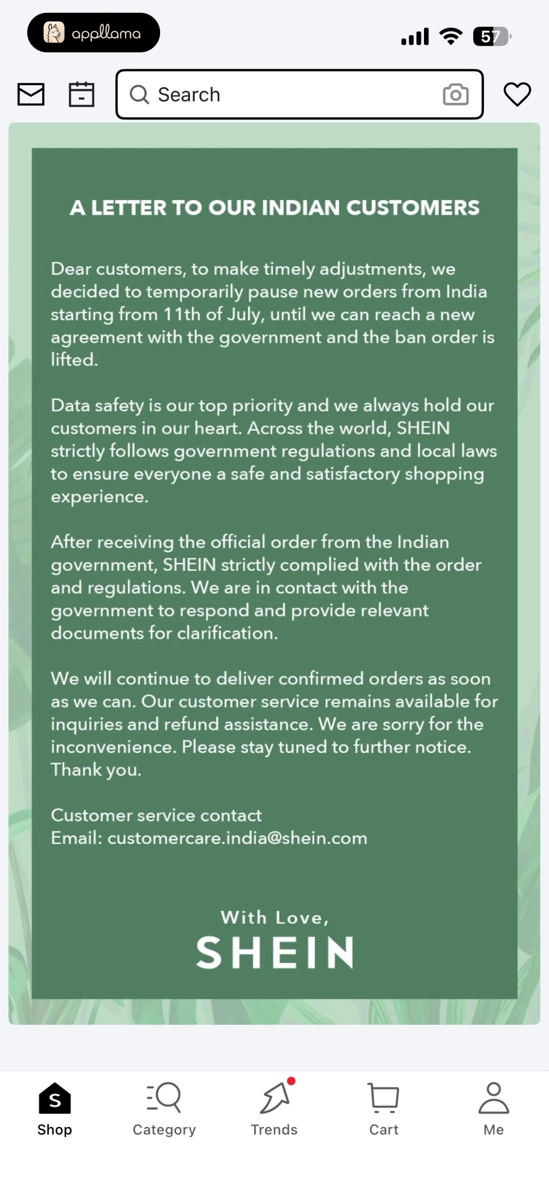 India Service Notice