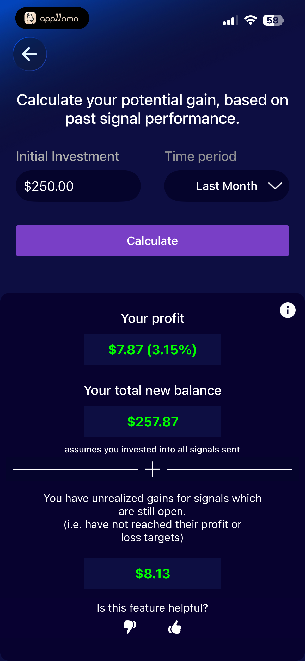 Gain Calculator Results