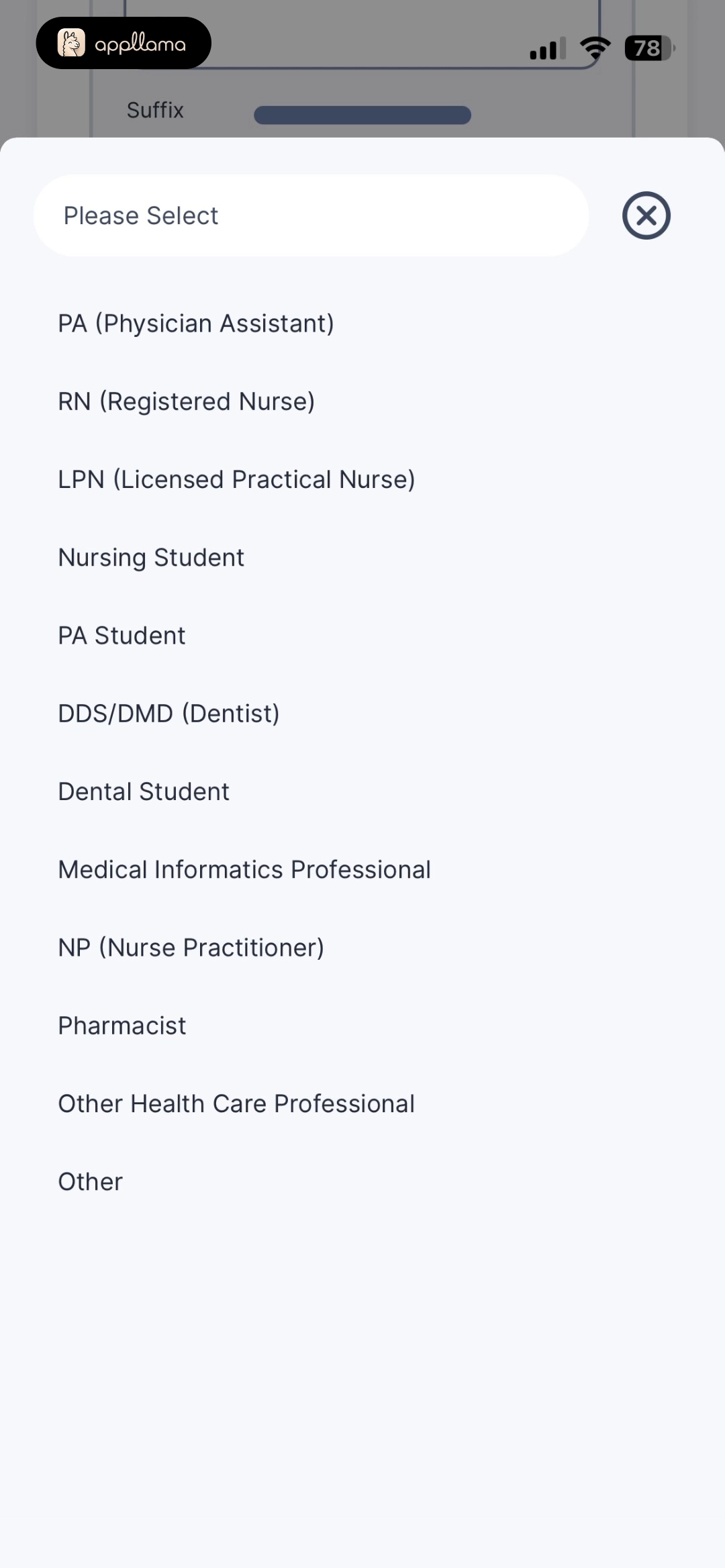 Profession Picker Scrolled