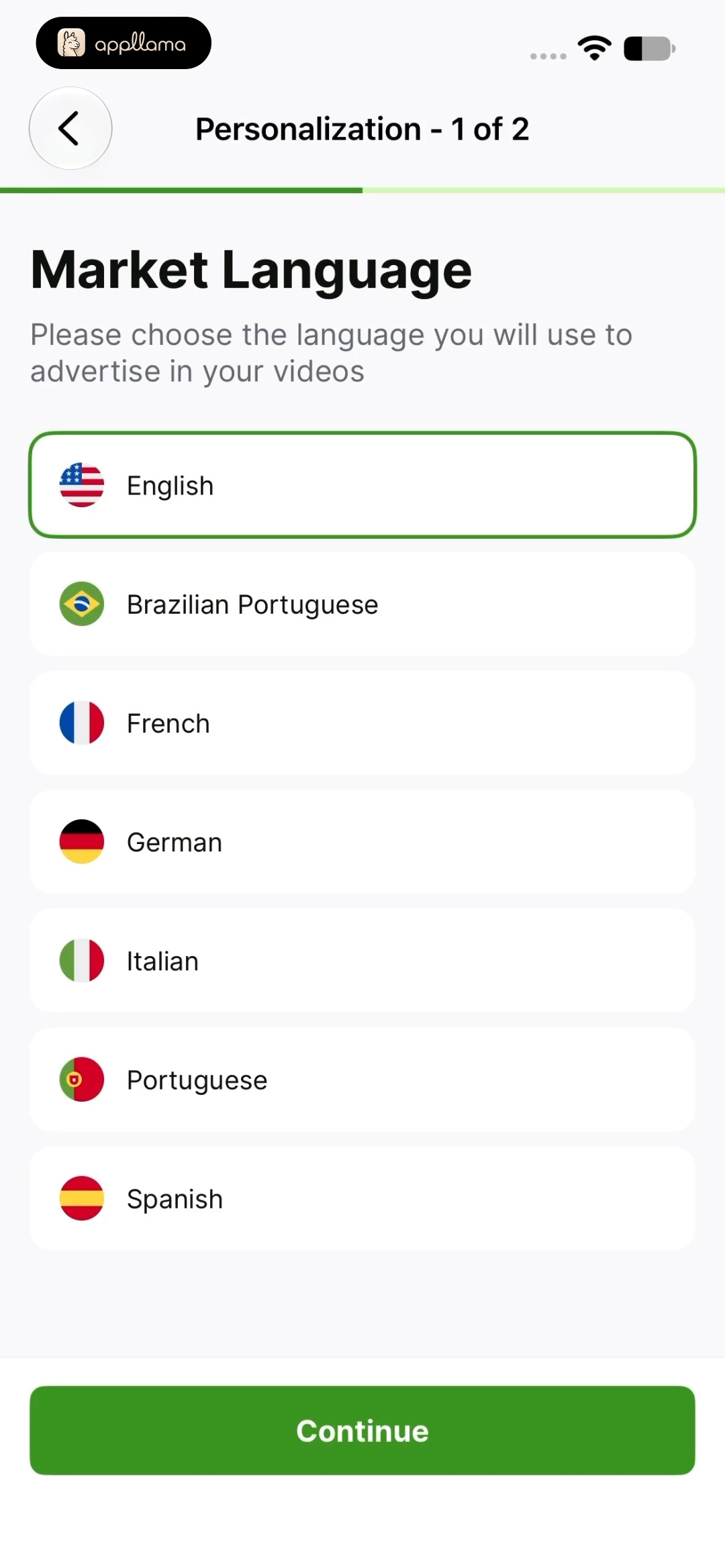 Market Language Selection