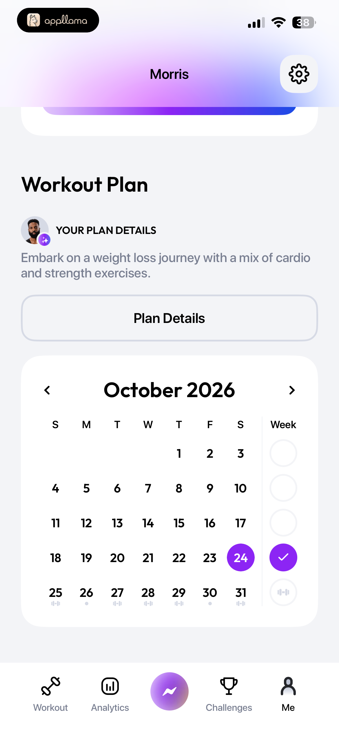 Workout Plan Calendar