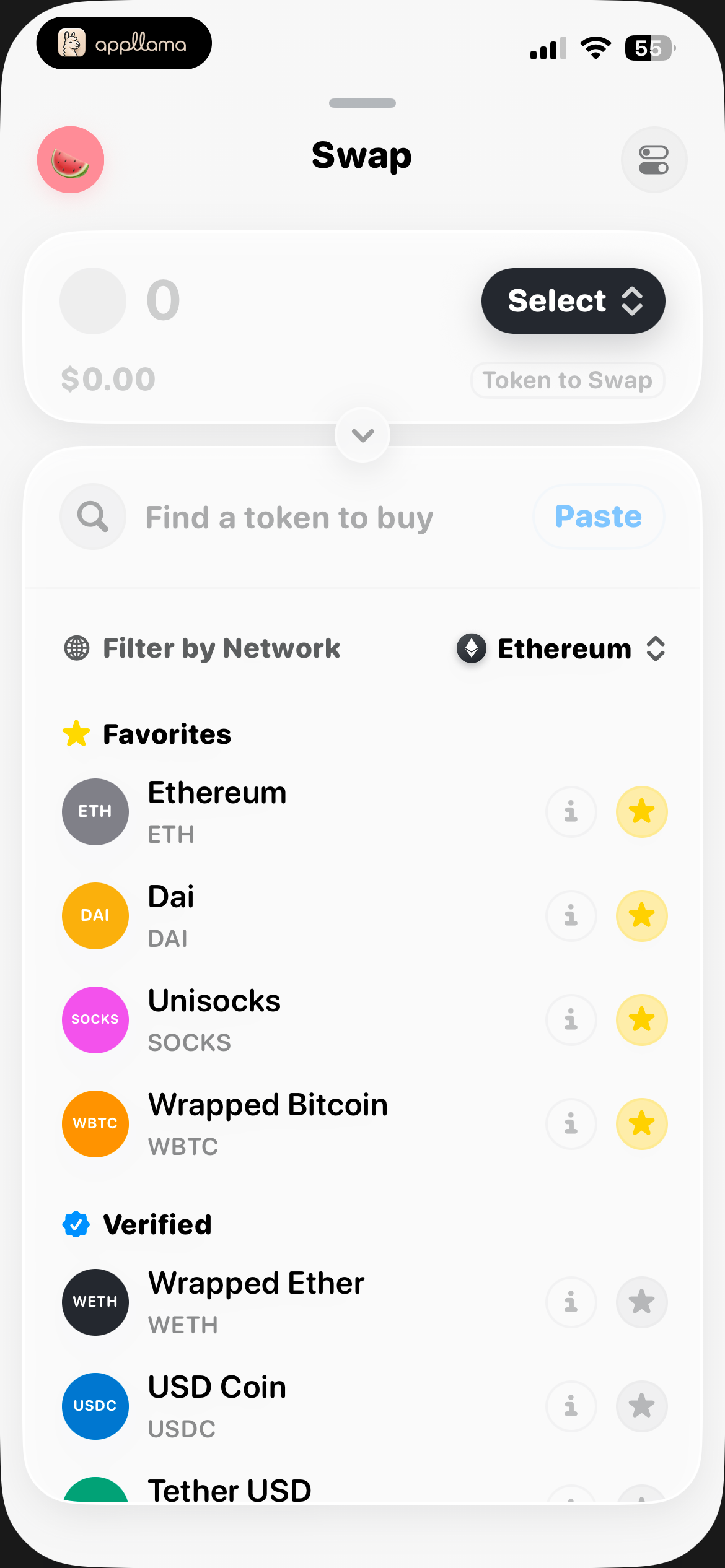 Swap Token Selection
