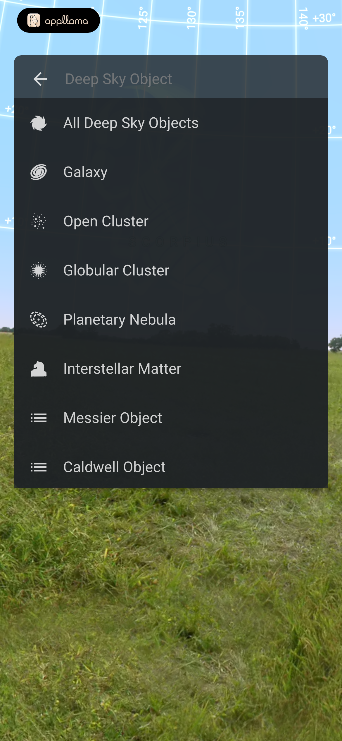 Deep Sky Type Menu