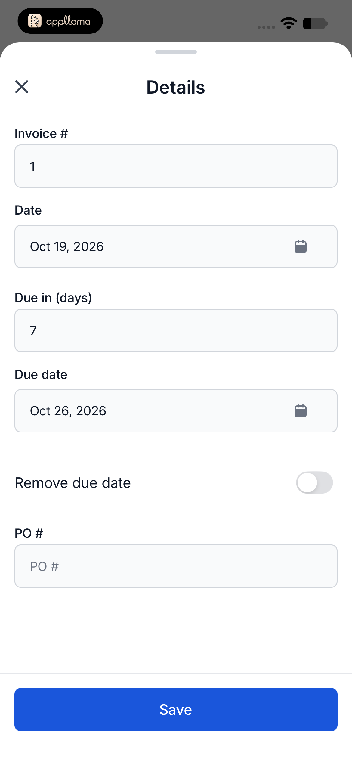 Invoice Details Form