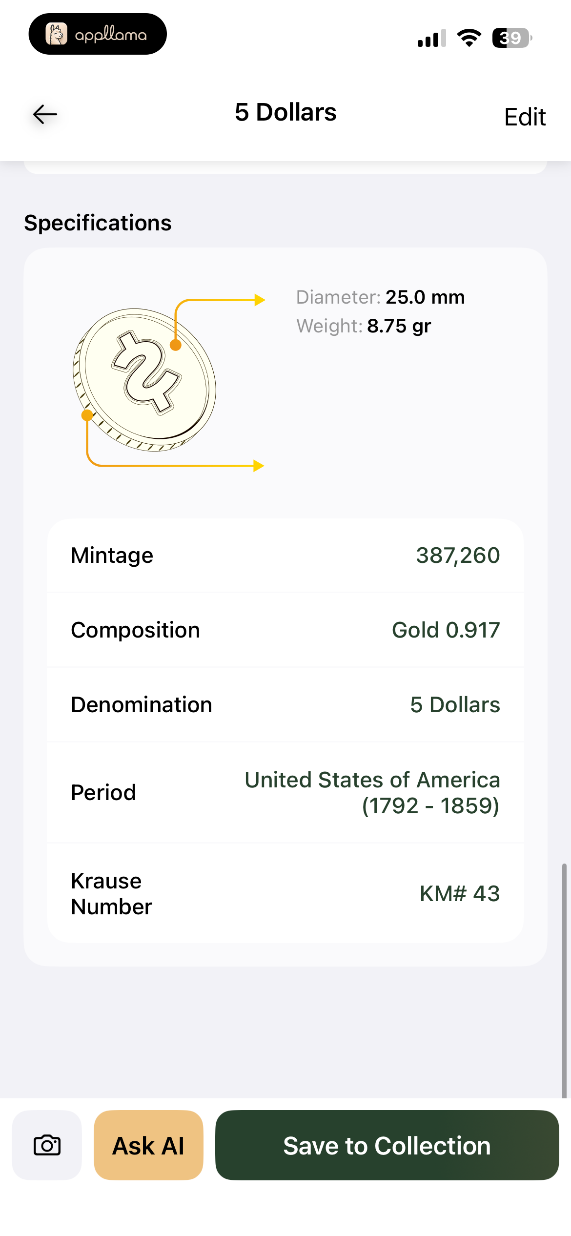 Coin Specifications