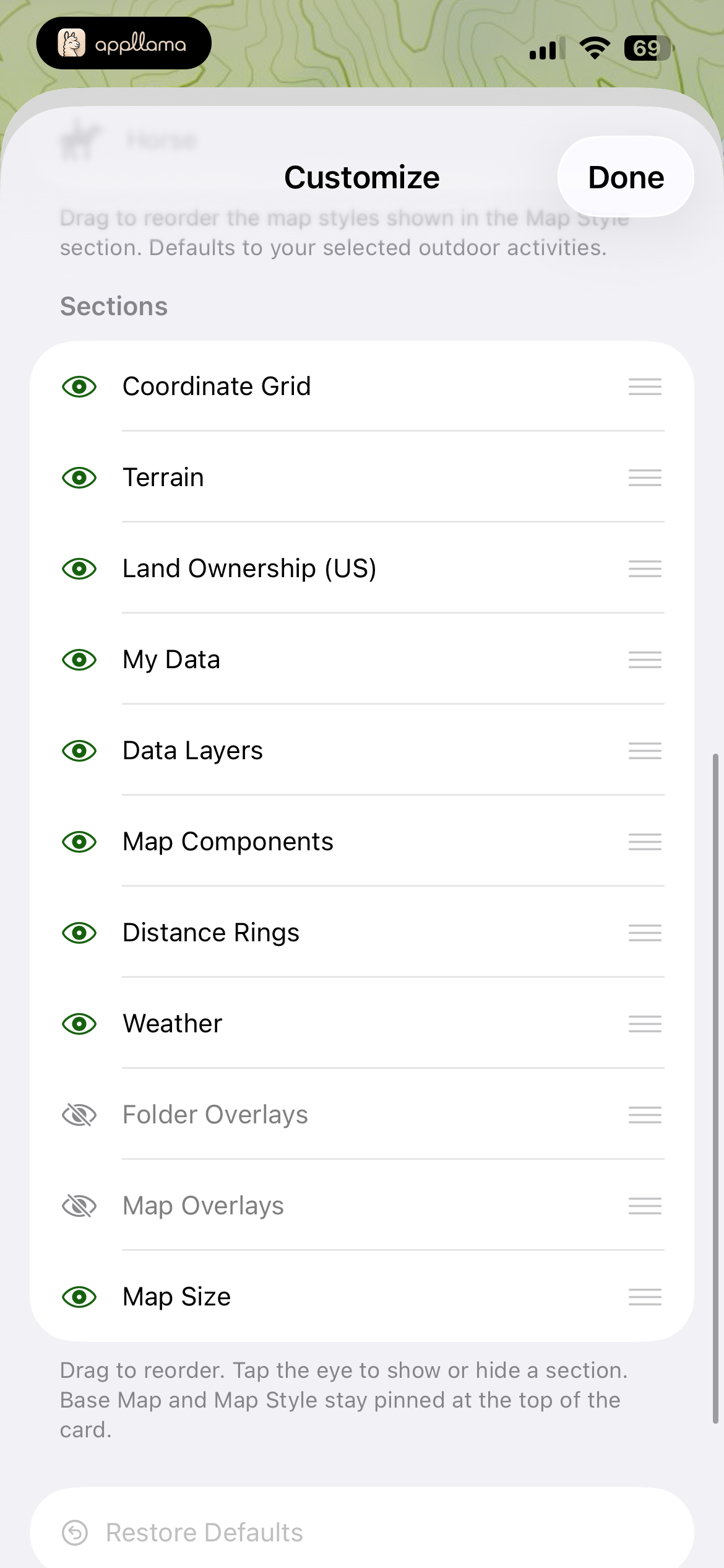 Customize Map Sections