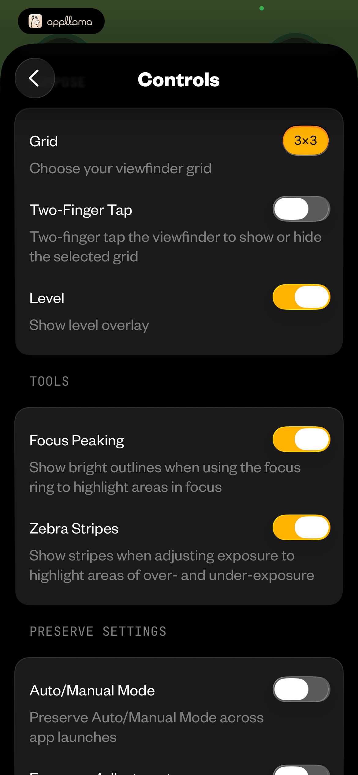 Control Tools Settings