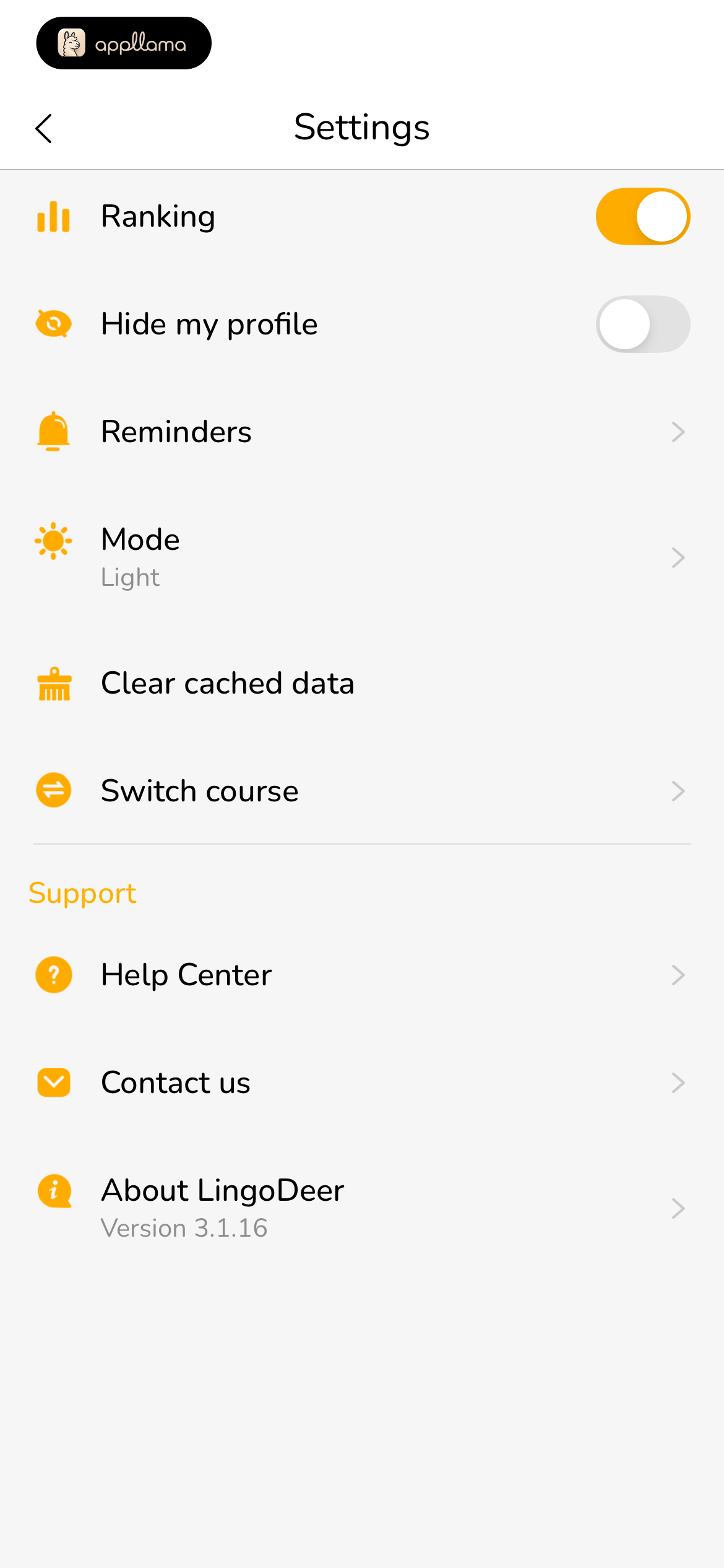 Settings Support