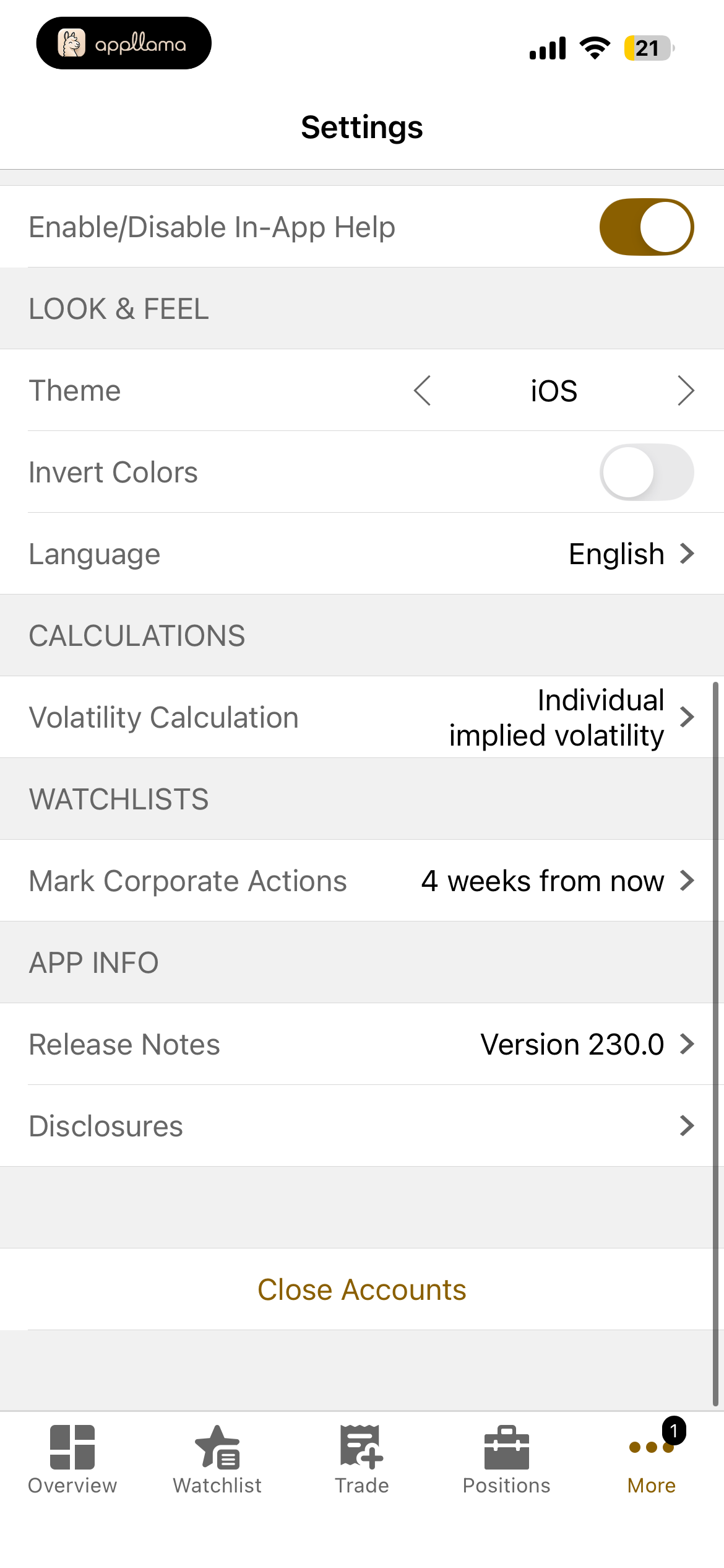 Display and App Settings